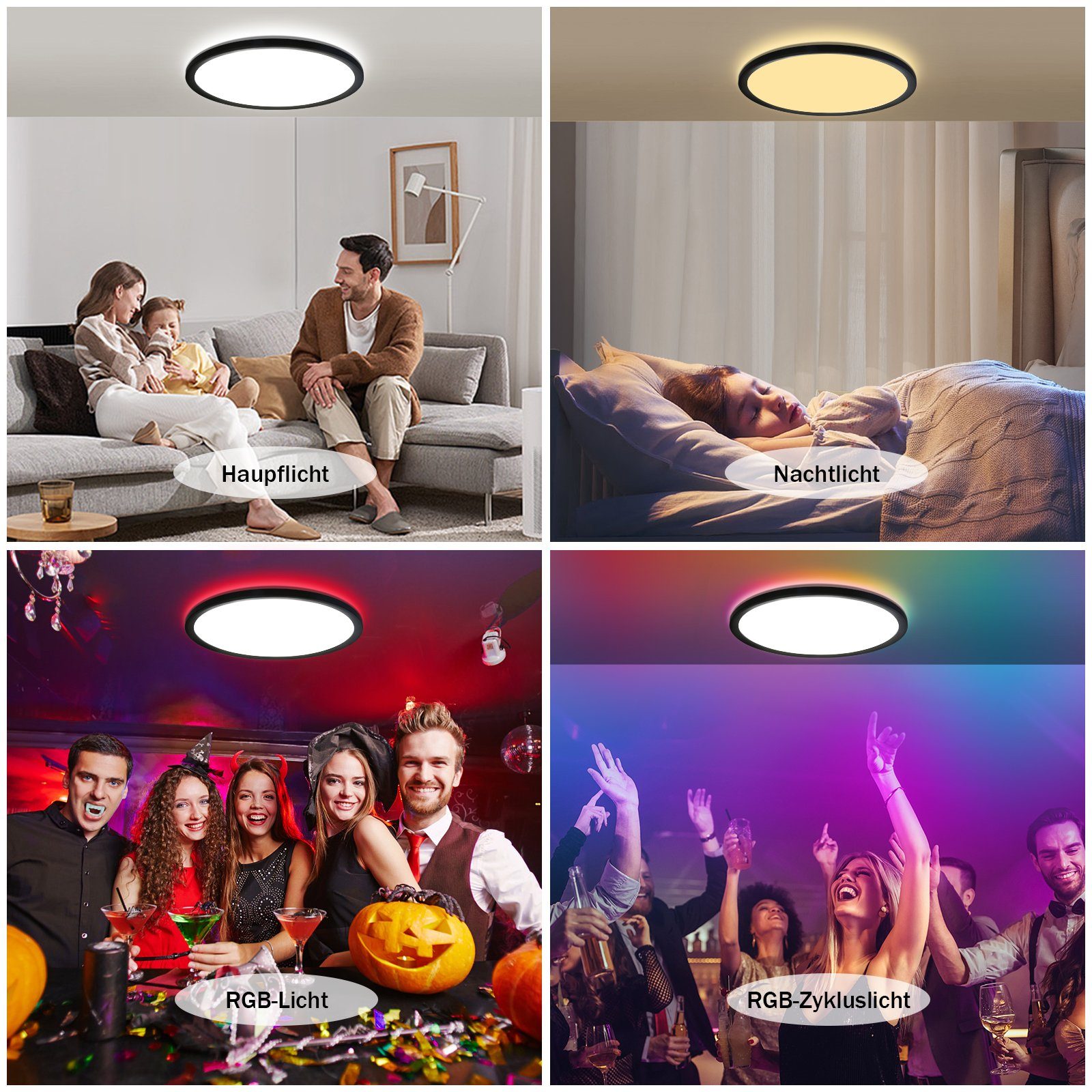 ZMH LED Deckenleuchte Dimmbar, Hintergrundleuchtung RGB mit LED Dünn integriert, Schwarz Rund 28W IP44 Fernbedienung, Flach warmweiß-kaltweiß, fest