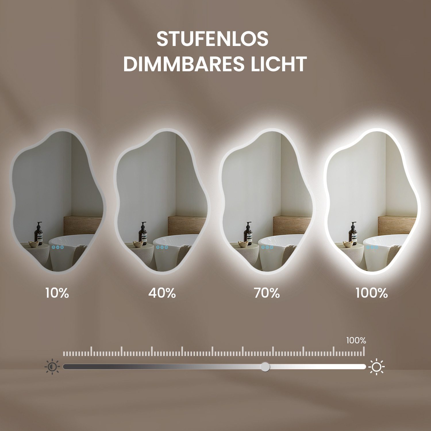 AQUALAVOS Badspiegel Spiegel mit Beleuchtung wandspiegel Asymmetrisch Dekospiegel, Kaltweiß 6400KNeutralweiß 4000K & Warmweiß 3000K – Bild 5 von 5