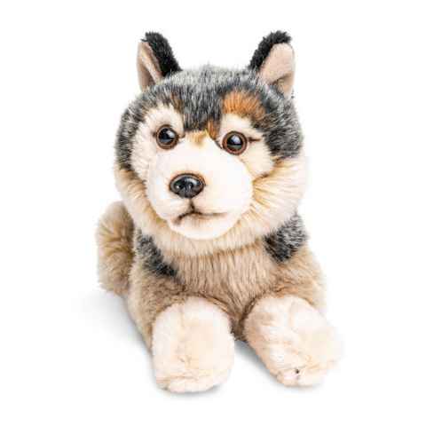 Uni-Toys Kuscheltier Grauwolf Junges, liegend - 22 cm (Länge) - Plüsch-Wolf - Plüschtier, zu 100 % recyceltes Füllmaterial