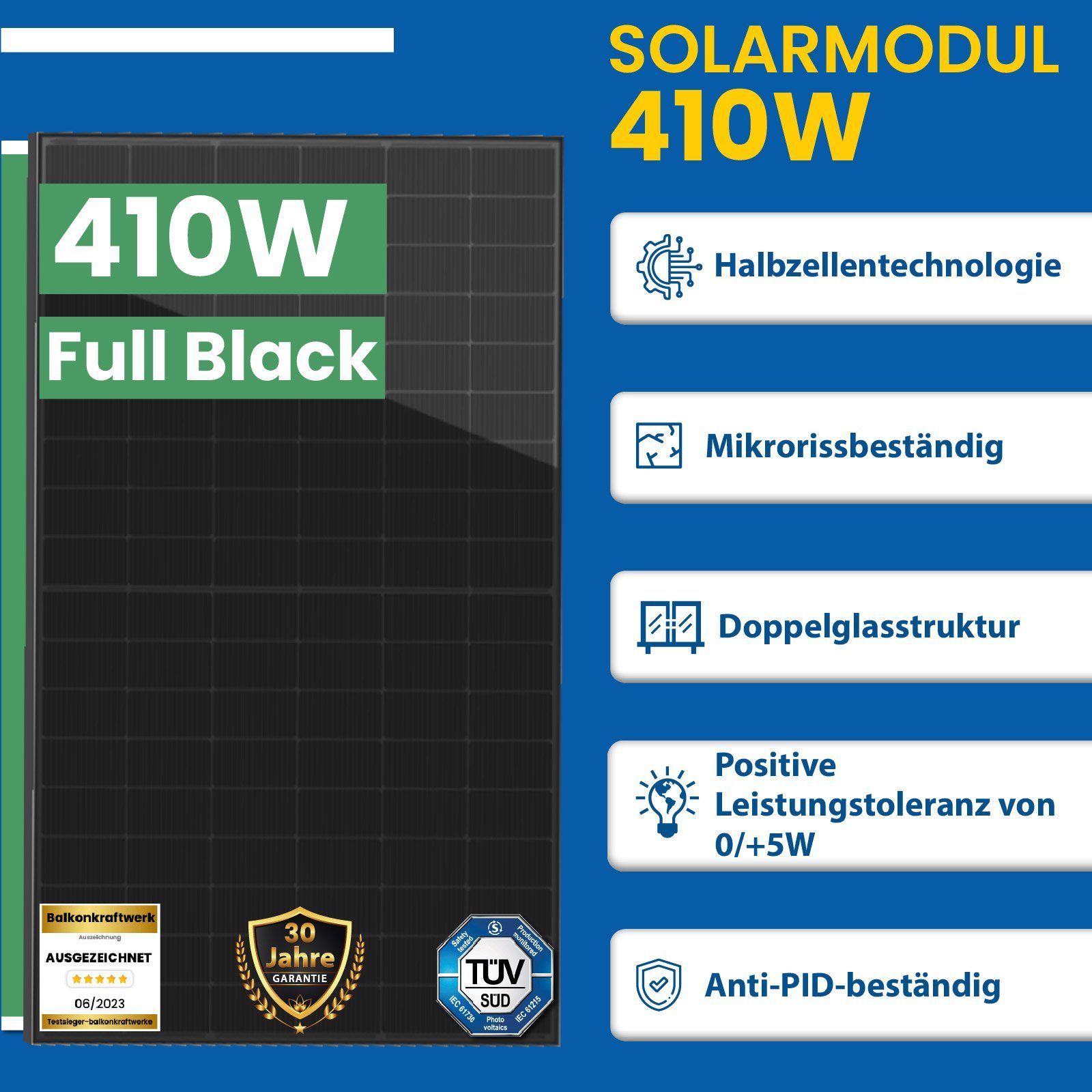 EPP.Solar Solaranlage PV MODUL FULL-BLACK 410W GLAS-GLAS BIFAZIAL HT54-18X(PD)-F