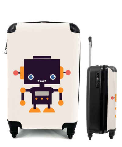 MuchoWow Handgepäckkoffer Roboter - Antenne - Orange - Beige, 4 Rollen, Handgepäck Kinder Trolley Rollkoffer Kleine Reisekoffer mit 4 Rollen - Cabin Size < 55x40x23 & 55x40x20 cm - Kinderkoffer - Kabinenkoffer - Boardgepäck