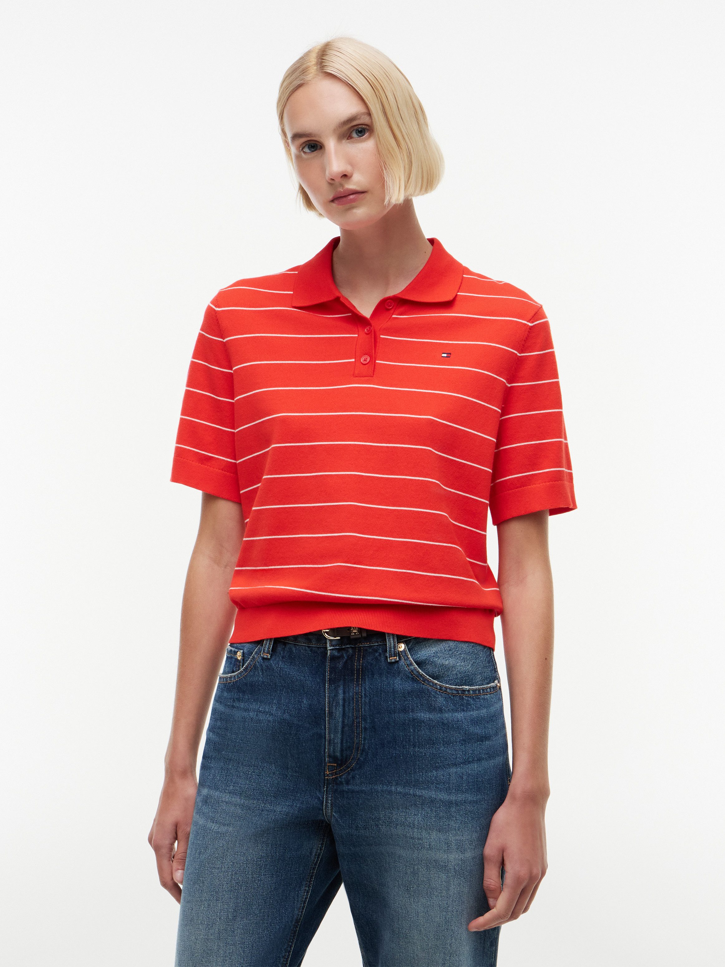 Tommy Hilfiger Polokragenpullover JERSEY STITCH MINI POLO Baumwollmischung, Polokragen, Kurzarm