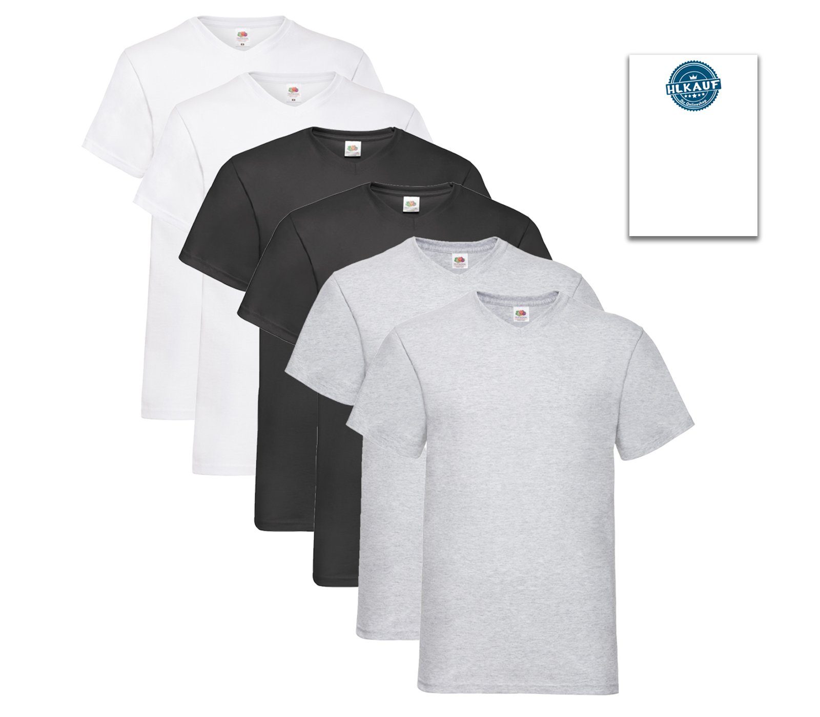 Fruit of the Loom T-Shirt Herren 6er V-Neck T-Shirt M L XL XXL 3XL 4XL 5XL Farbsets (6er-Sets)