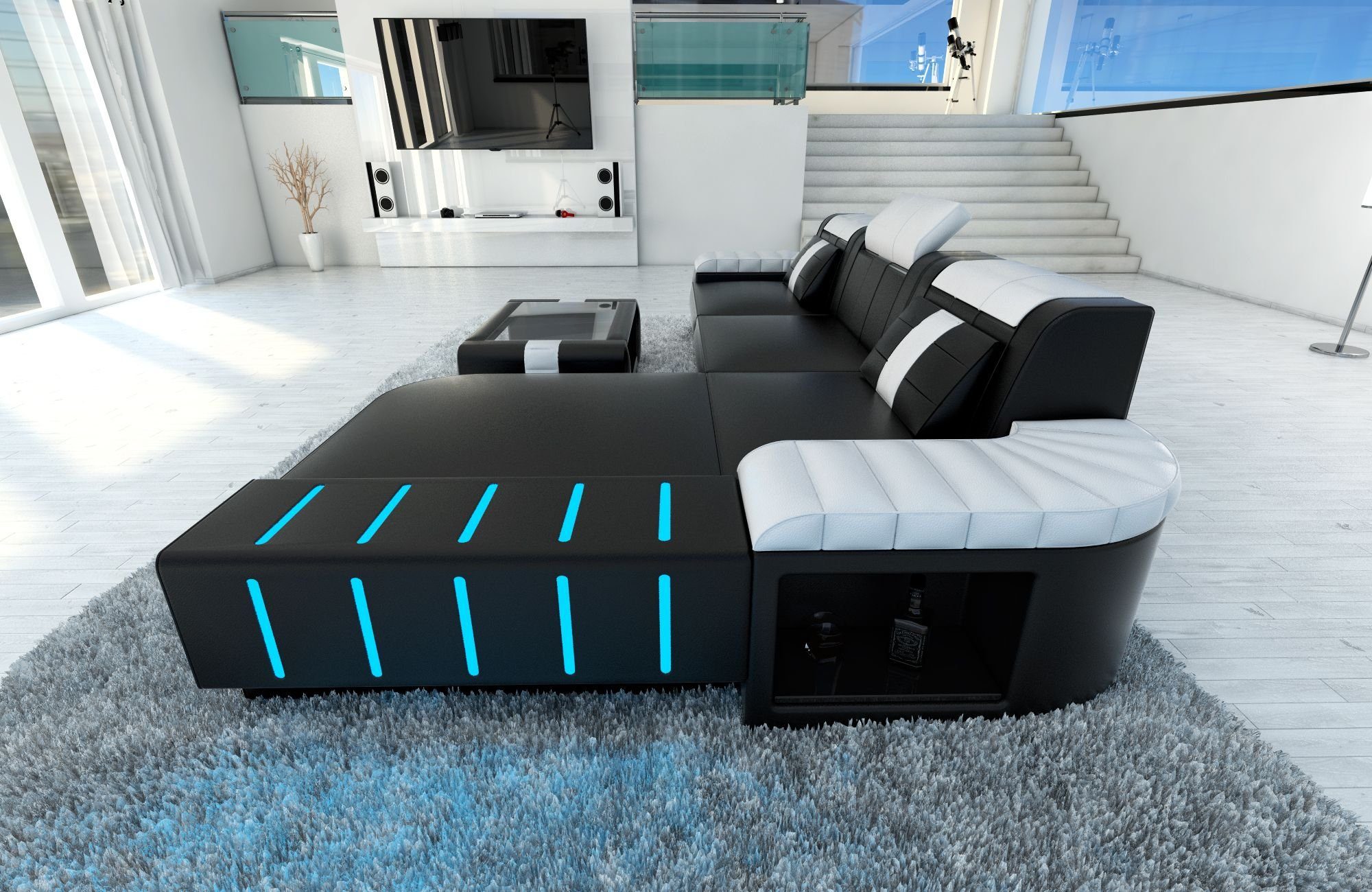 Sofa Dreams Ecksofa Ledersofa Bellagio L Form Leder Sofa Ledercouch, Couch, mit LED, wahlweise mit Bettfunktion als Schlafsofa, Designersofa