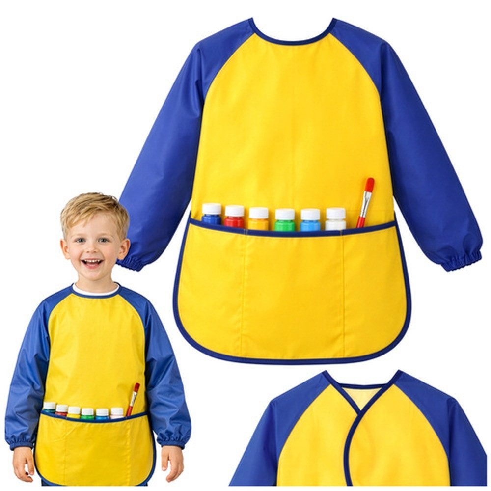 KRUZZEL Malschürze Kinderschürze Schutzschürze, (Spar-Set, 1-tlg., wasserdicht), Lockere, bequeme Passform ermöglicht freies Spielen