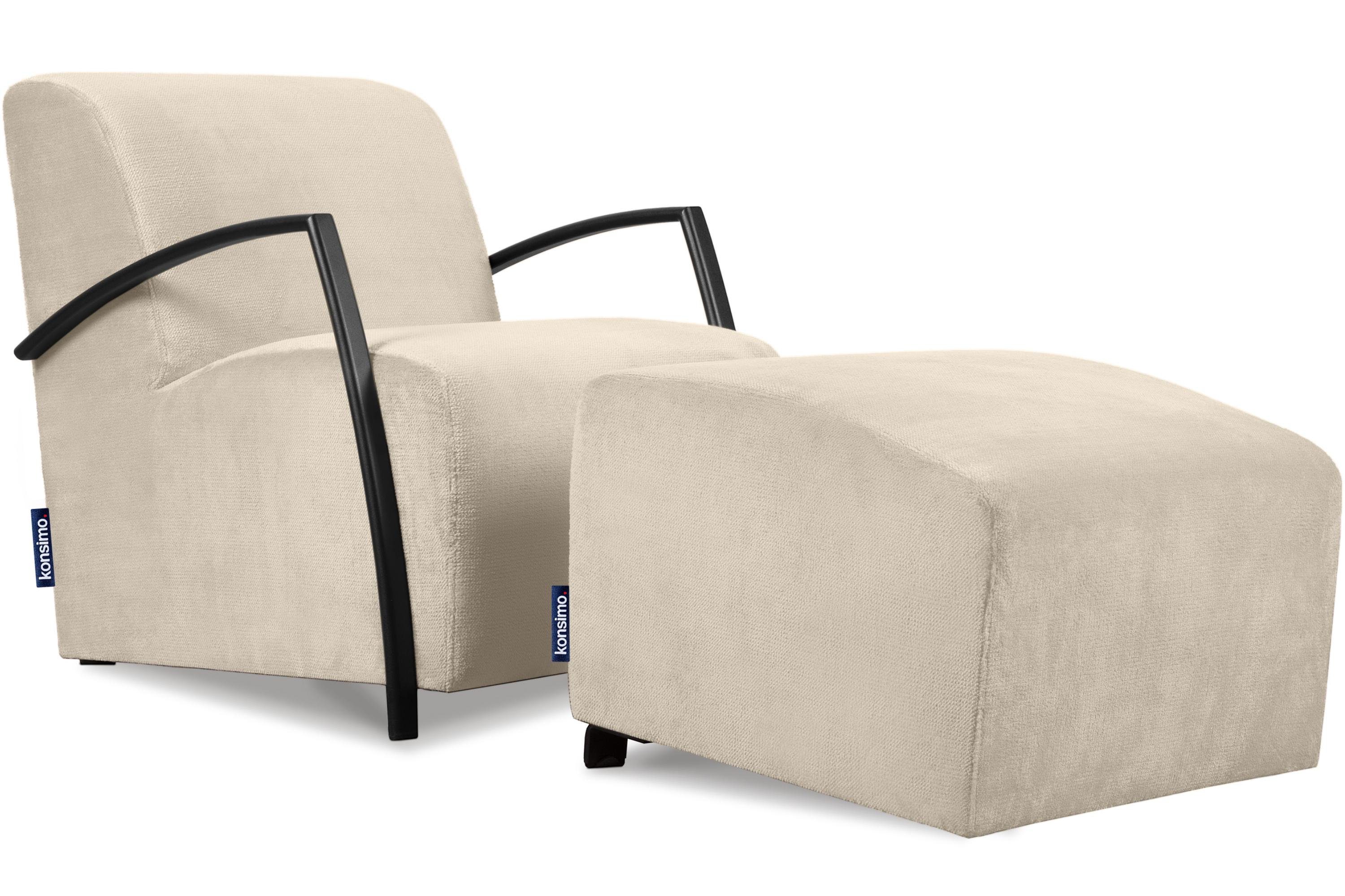 Konsimo Cocktailsessel CARO Sessel mit Hocker (Relaxsessel mit Hocker), mit gewellter Feder im Sitz, ergonomische Form für bequemes Sitzen cremefarben | cremefarben