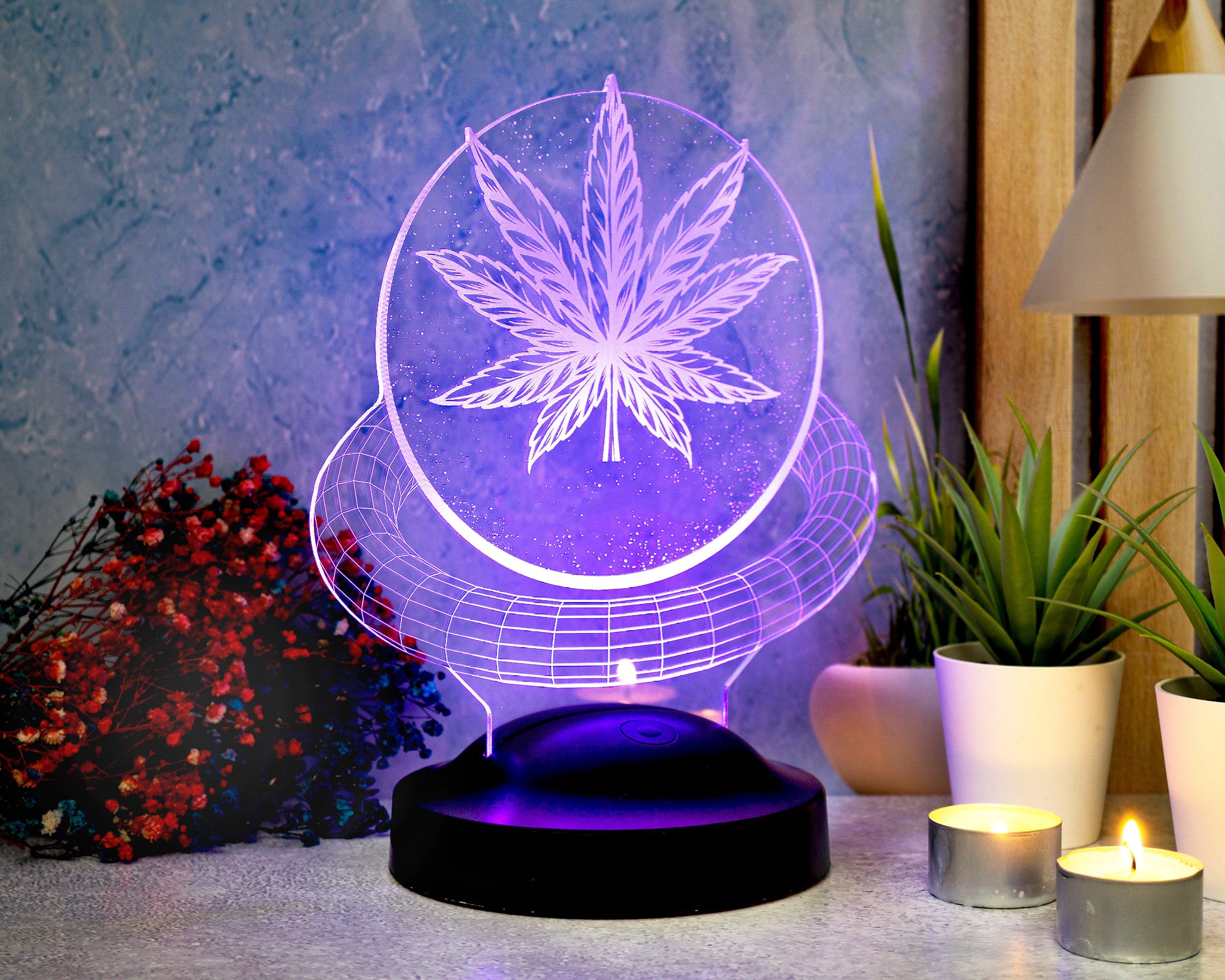 Geschenkelampe LED Nachttischlampe fest Lustiges Cannabis integriert, Fans, Baum Geschenk Nachtlicht Leuchte Farben 3D Cannabis Geschenk, Weed Fans für Cannabis 7