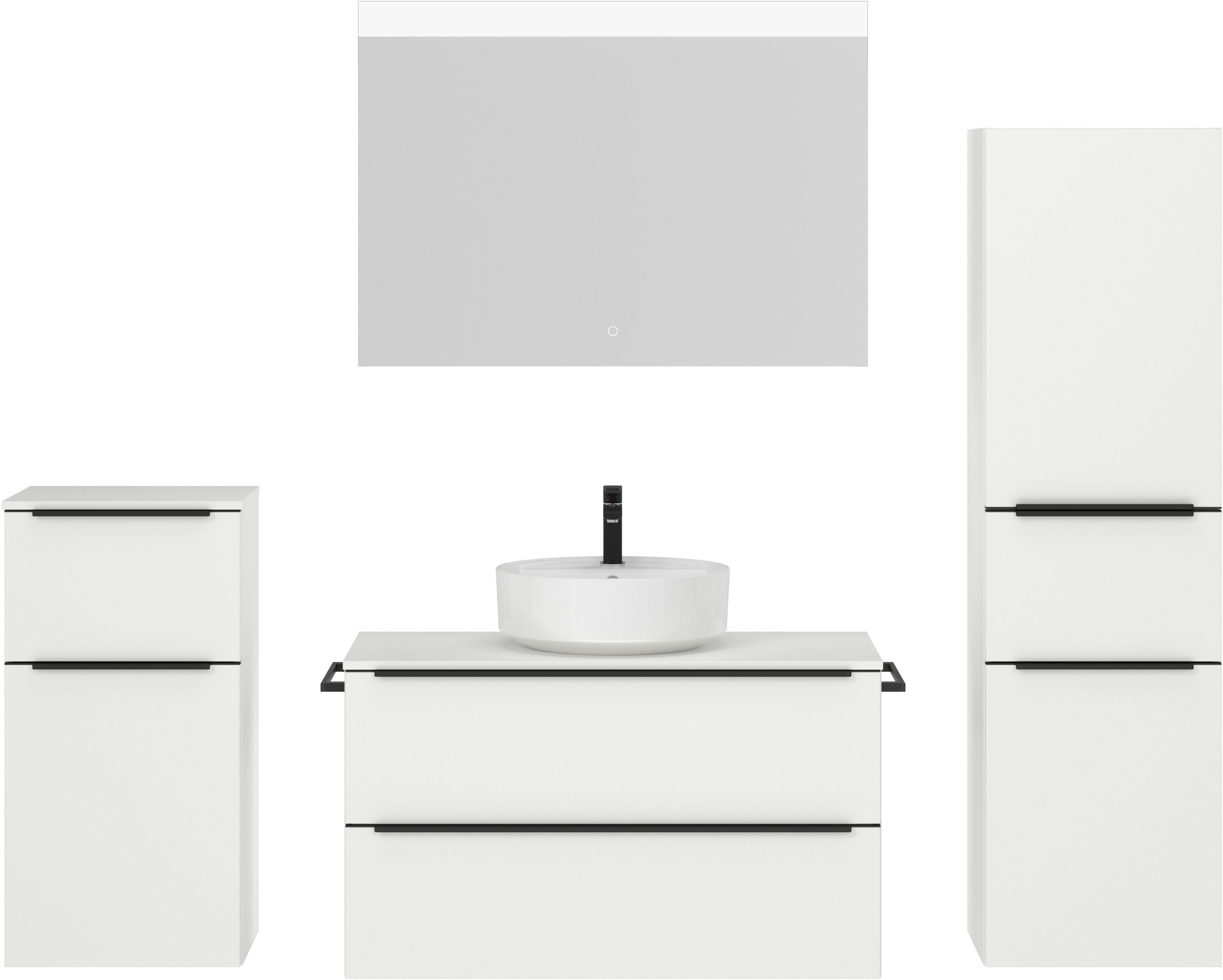 nobilia® Badmöbel-Set Alvene, (4-St., vormontiert, mit Soft-Close), inkl. Spiegel mit Touch-Sensor, in vier Breiten