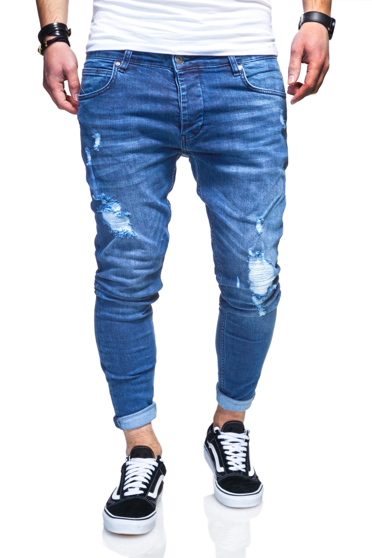 mit Slim-fit-Jeans ODIN hellblau behype Destroyed-Parts