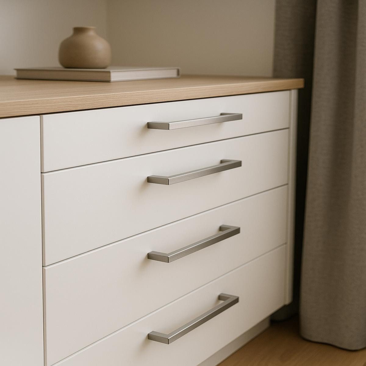 MS Beschläge Möbelgriff Griff für Schrank & Schublade Edelstahlgriff eckig, Moderner Küchengriff 128mm Lochabstand – Bild 2 von 5