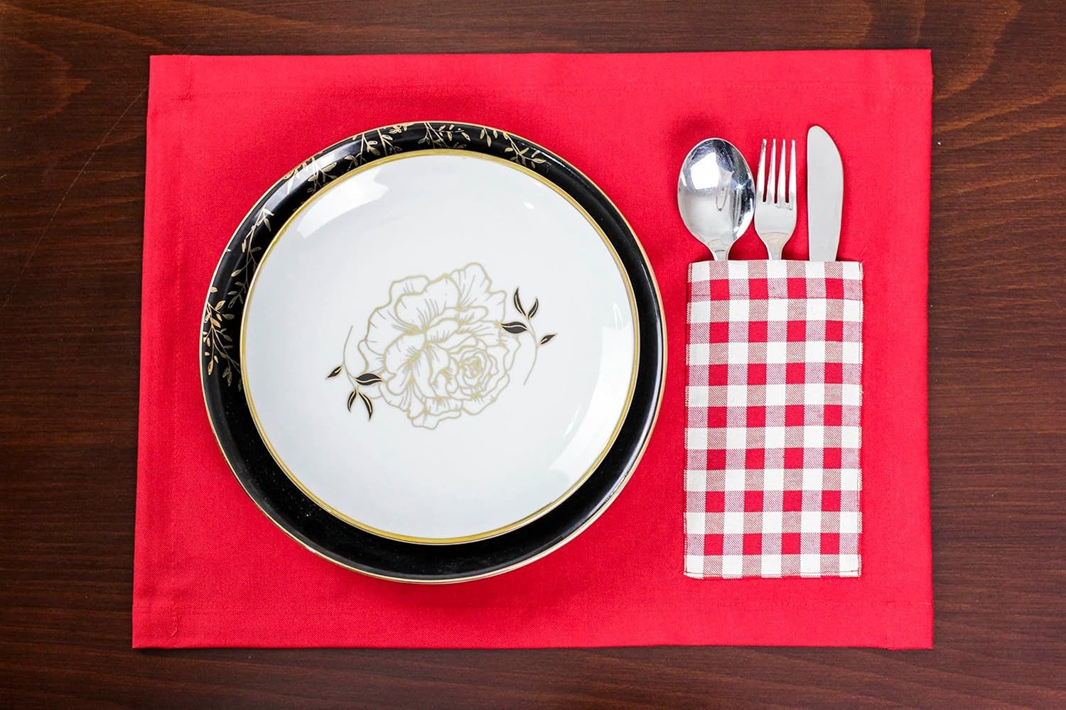Ekershop Tischläufer und 6 Platz-Matten Set Tischset Platzset Platzdecken Rot Kariert (Kariert) – Bild 5 von 5