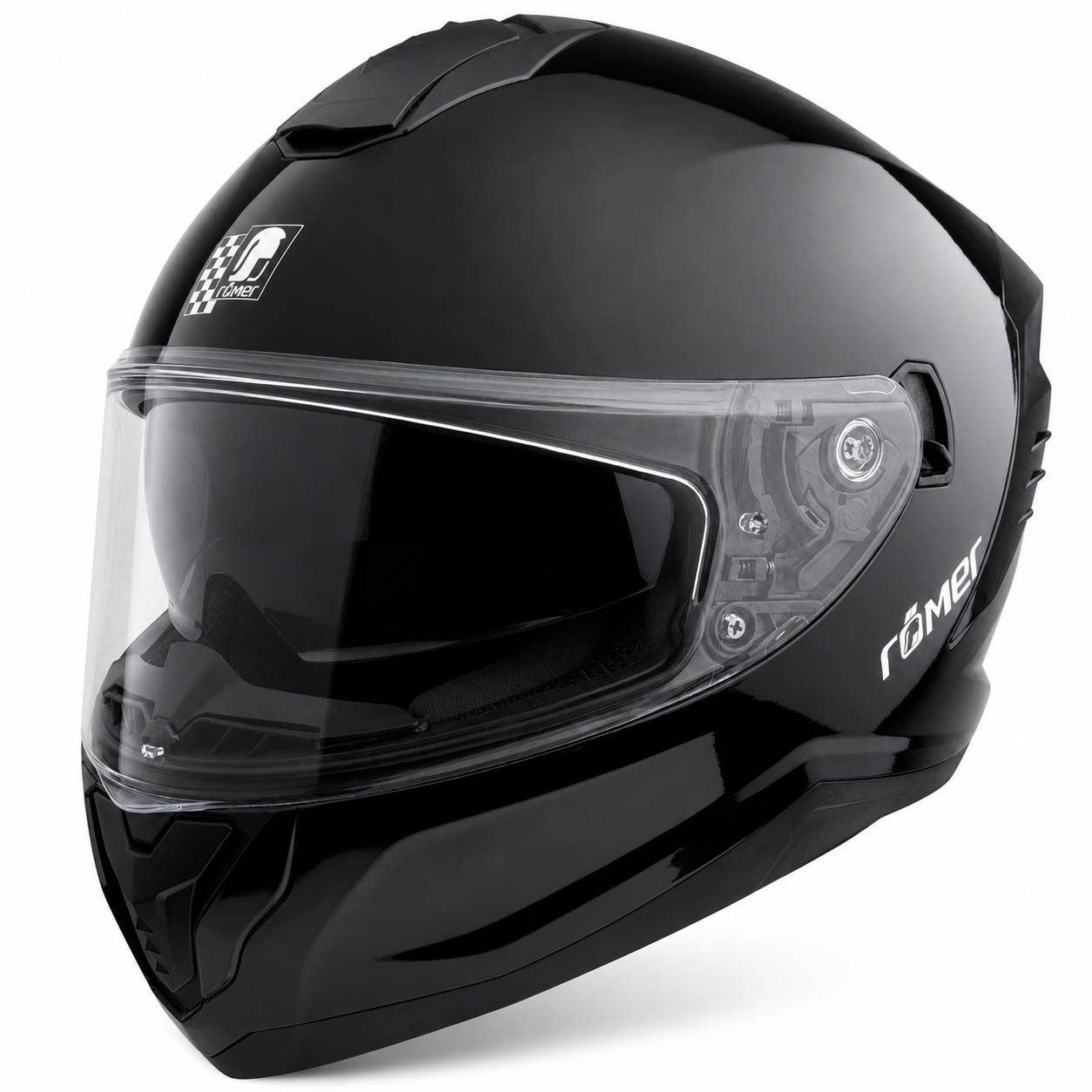 RÖMER HELME Motorradhelm RR20171 - Integralhelm schwarz- glänzend mit Sonnenvisier & Belüftung