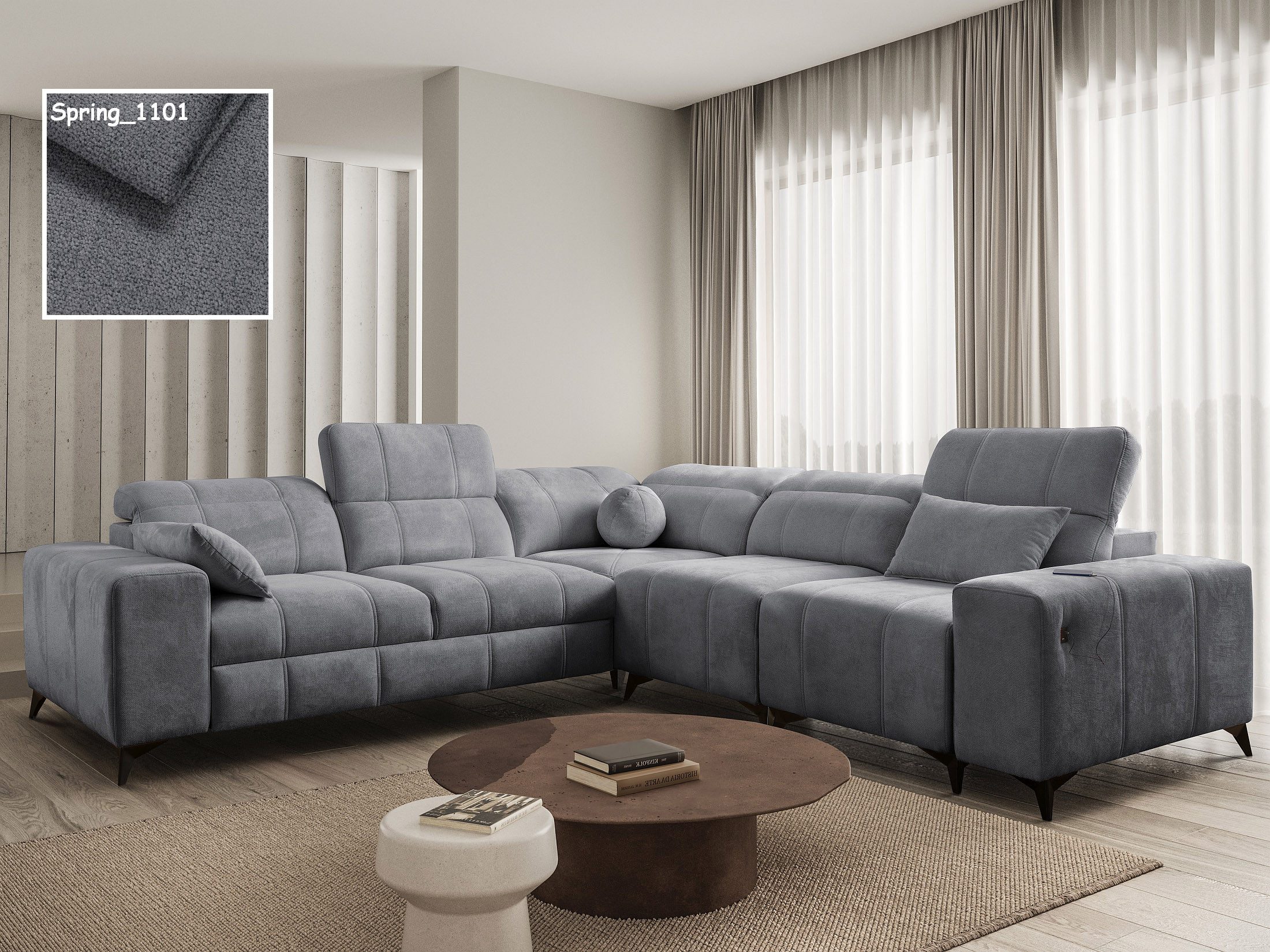 Möbel für Dich Ecksofa Dafne 3 mit USB, Schlaffunktion und zwei Bettkästen, mit verstellbaren Kopfstützen