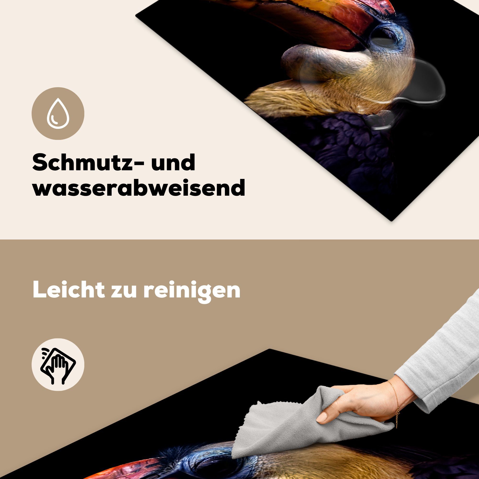 MuchoWow Herdblende-/Abdeckplatte Vogel - Schnabel cm, Induktionskochfeld - Vinyl, Schwarz, tlg), für (1 küche, Ceranfeldabdeckung 81x52 die Schutz