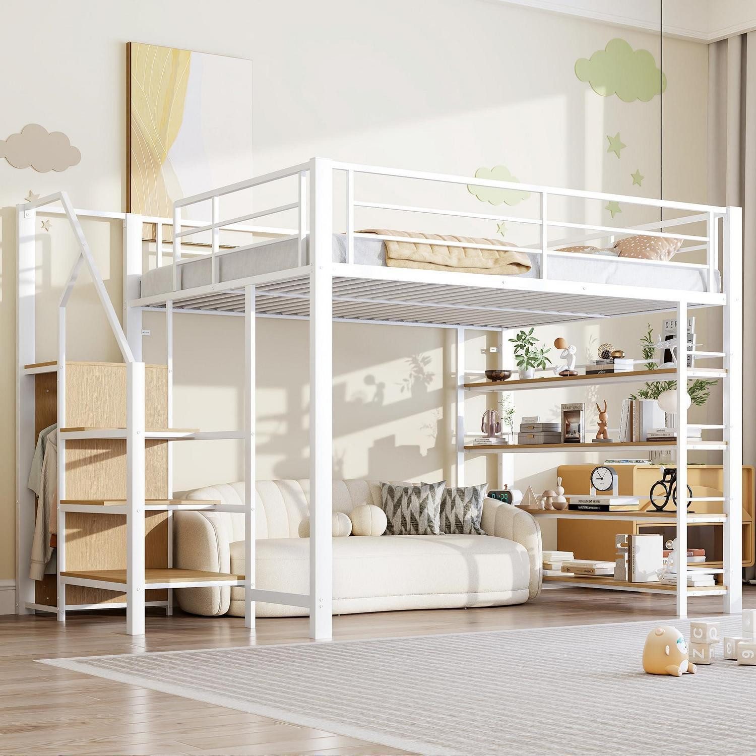 LuxusKollektion Hochbett Hochbett 140x200 mit Kleiderschrank (1-St)