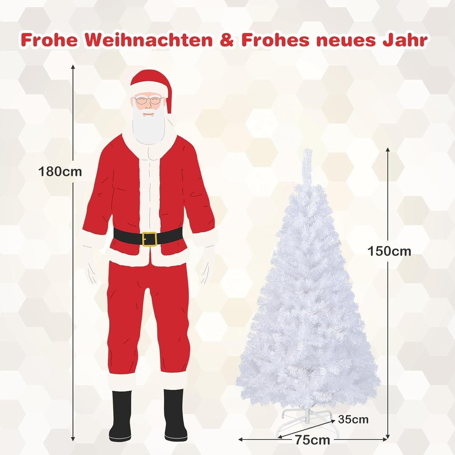 KOMFOTTEU Künstlicher Weihnachtsbaum weißer Christbaum, Tanne, 150 cm