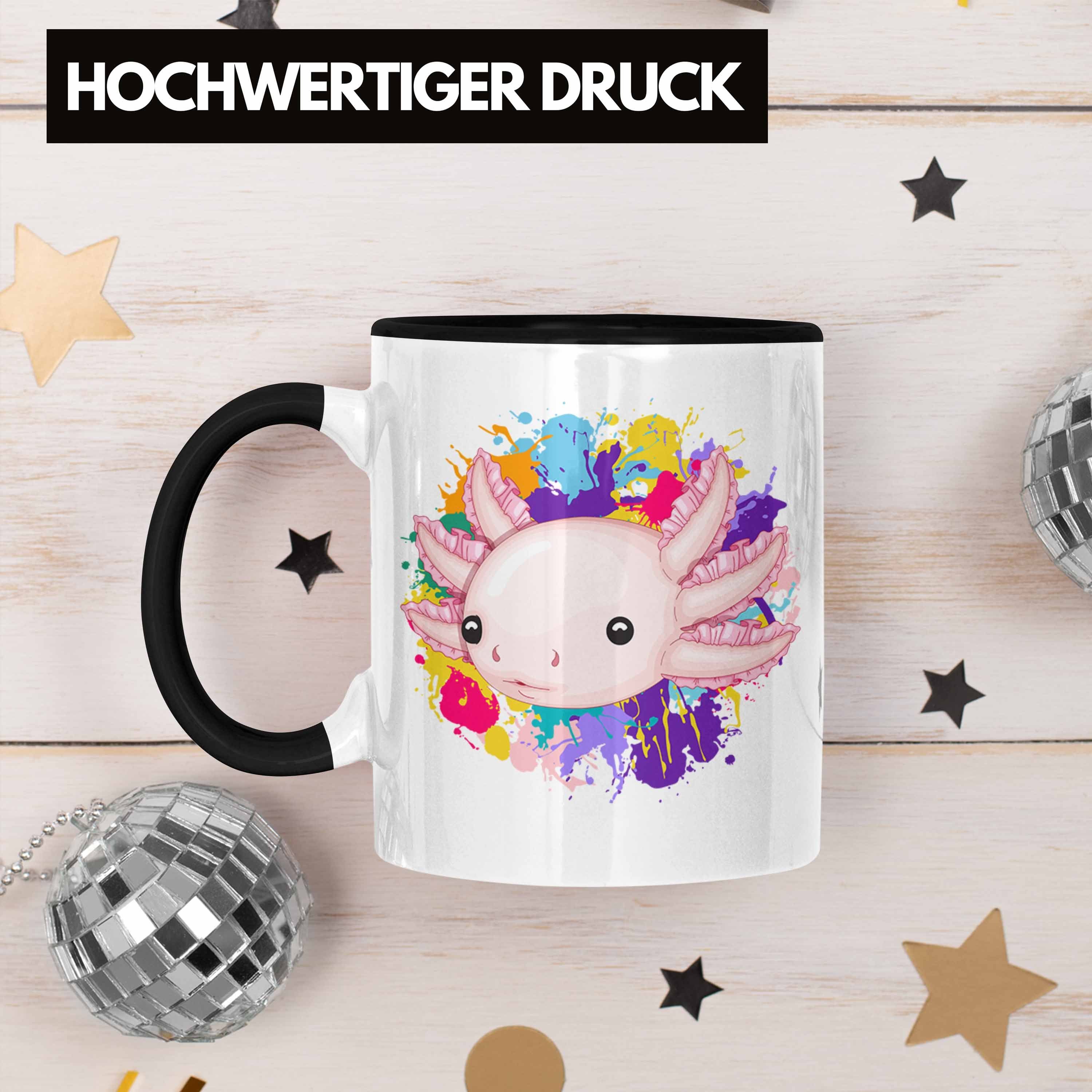 Trendation Tasse Axolotl Tasse Schwarz Schwanzlurch Schwanz-Lur Geschenkidee Geschenk Gamer für