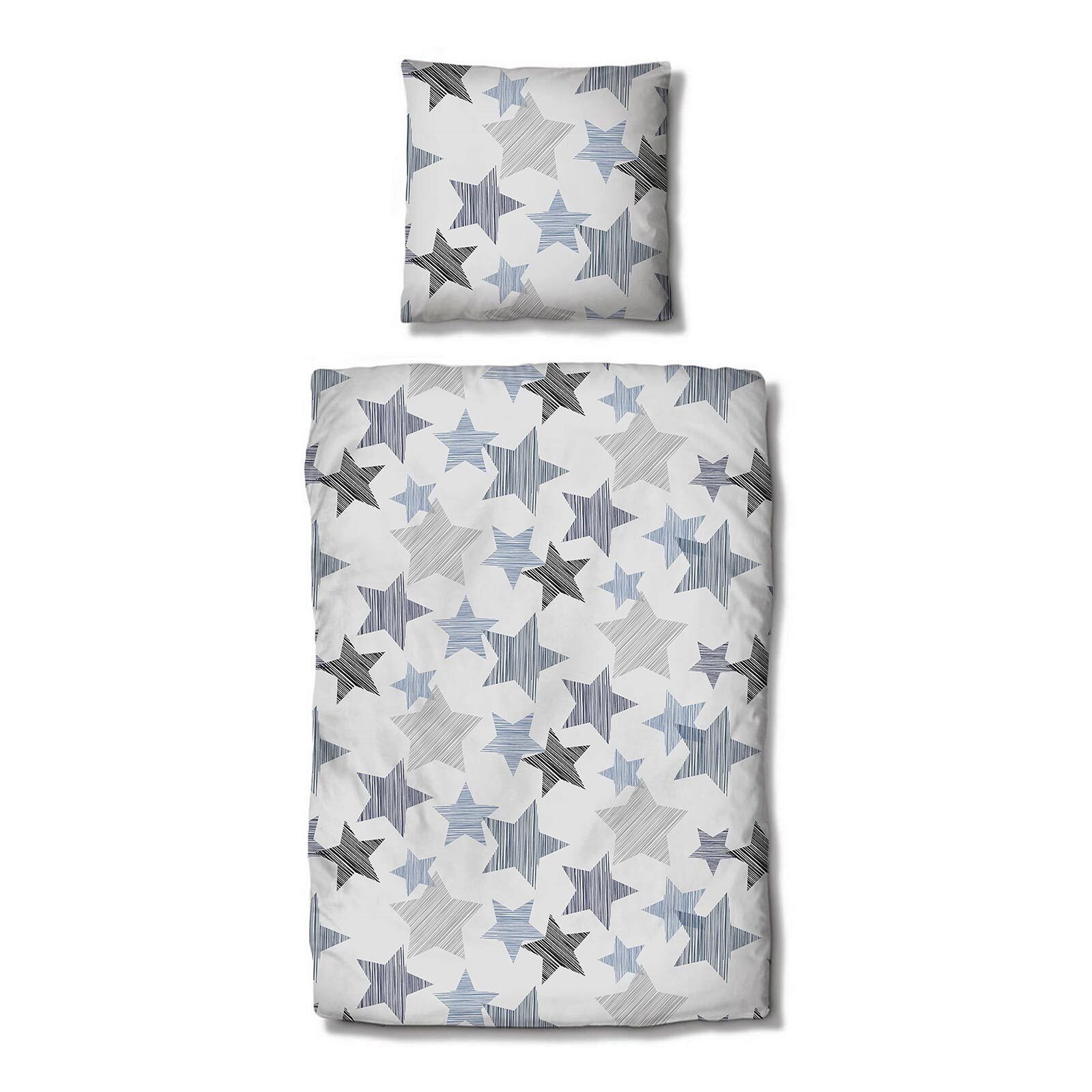 TRAUMSCHLAF Bettwäsche Sterne blau, Biber, 3 teilig, hochwertige Biber Qualität