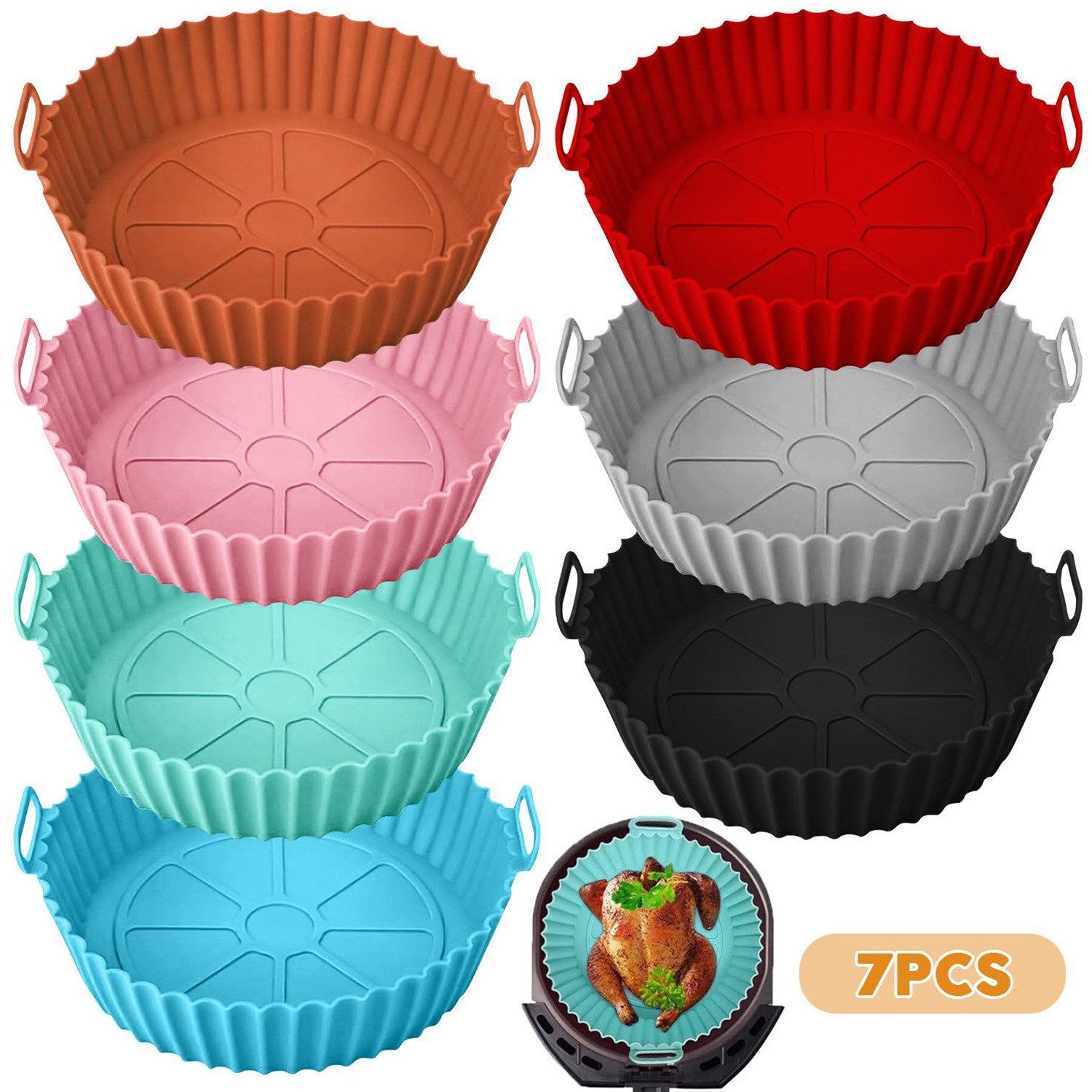 HEYHIPPO Silikonform Airfryer Zubehör 7er Set Silikon, antihaft & wiederverwendbar, (Set 7-tlg), Lebensmittelechtes Silikon-Backblech,hitzebeständig,ölbeständig,farbig