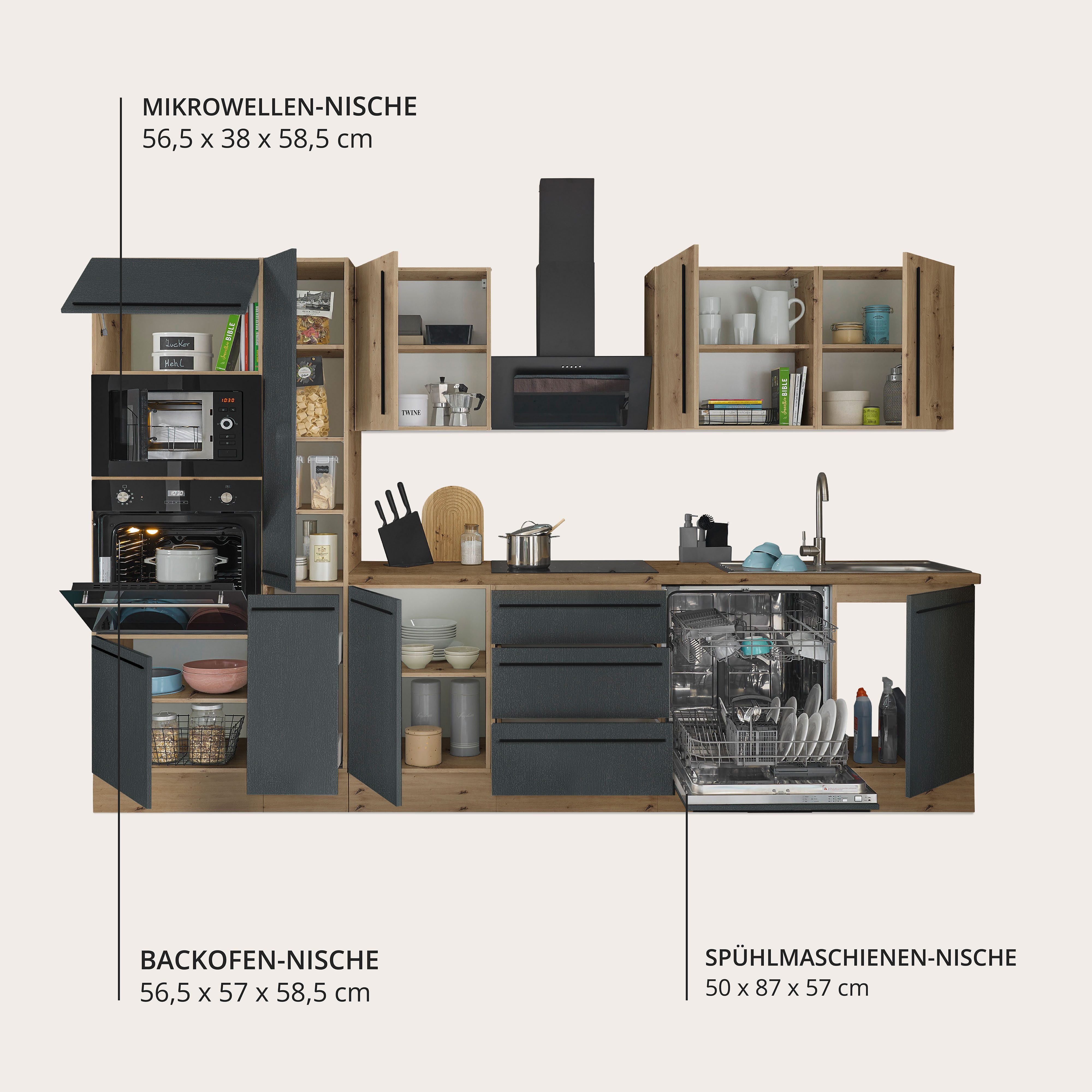 KOCHSTATION Küchenzeile Florida, Breite 310 cm, wahlweise mit E-Geräten,Softclose für Türen/Schubkästen