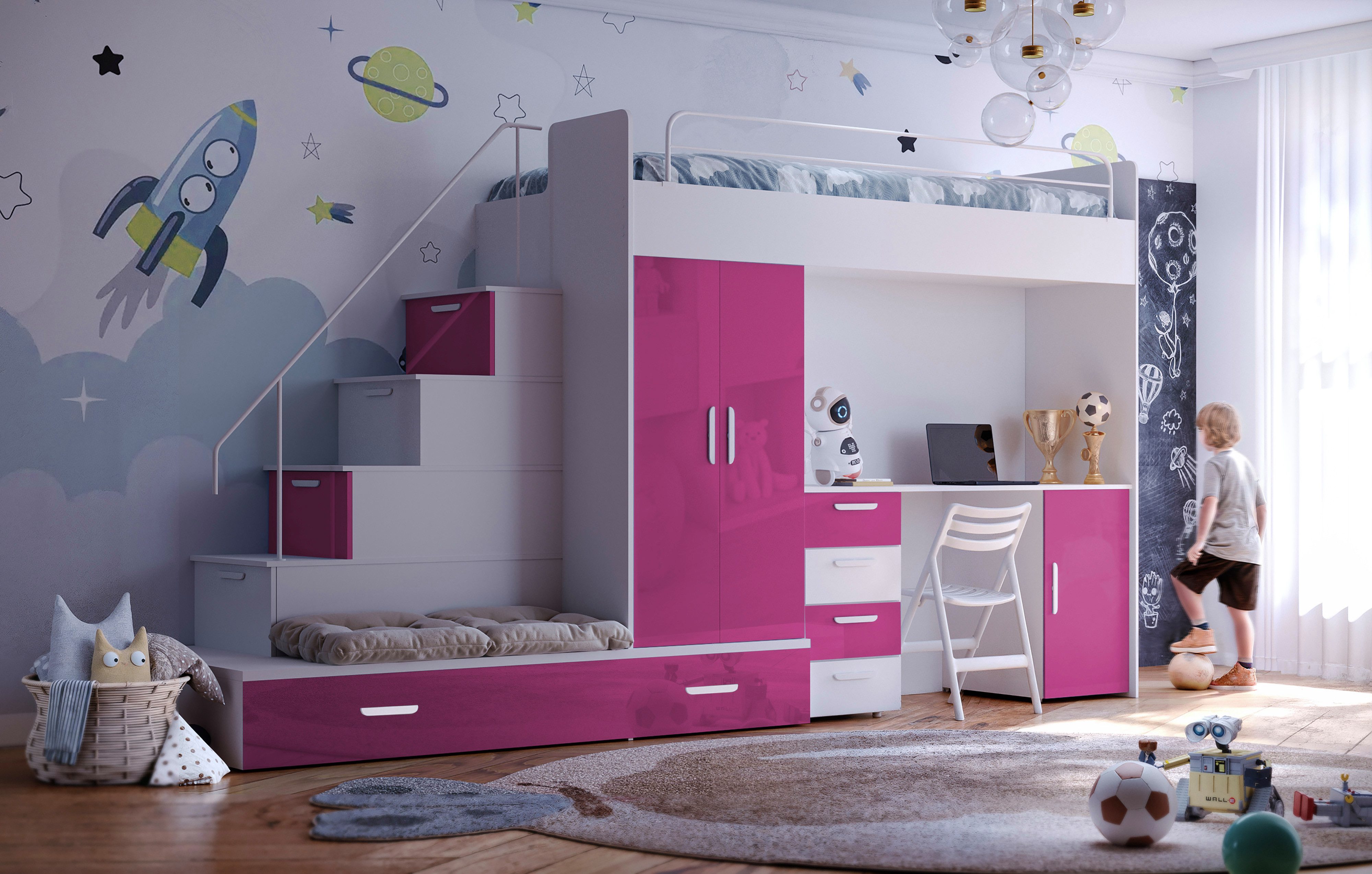 Luxusbetten24 Hochbett Kinderhochbett Adventure mit Schreibtisch, Kleidersc günstig online kaufen