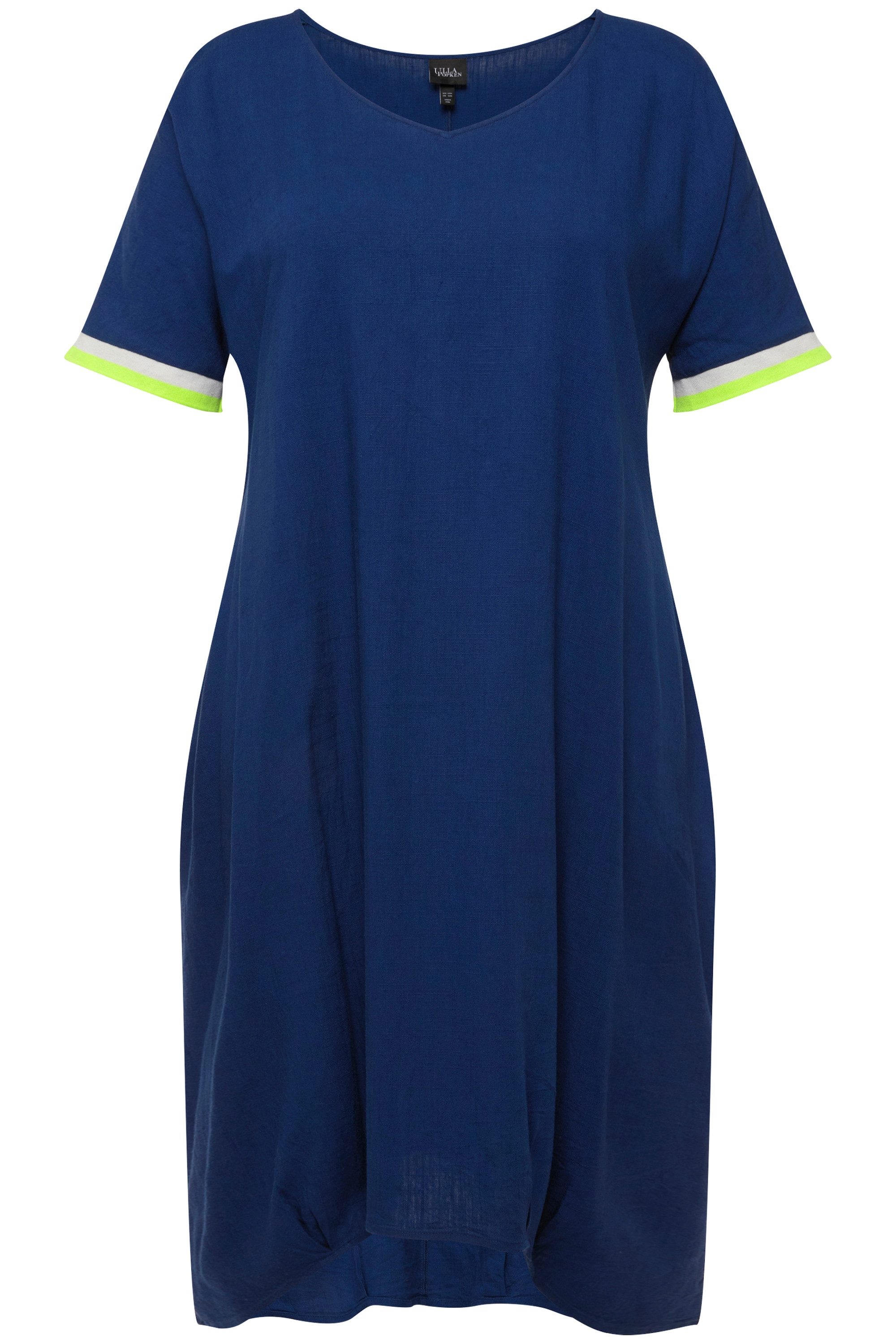 Ulla Popken Midikleid Midikleid Leinenmix V-Ausschnitt günstig online kaufen