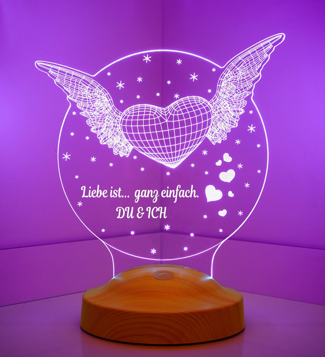 Geschenkelampe Nachttischlampe Fliegendes Herz 3D Leuchte integriert, Nachtlicht 7 Freundin Ehefrau, Hochzeitsgeschenk, fest Geschenk für Farben mehrfarbige Partner