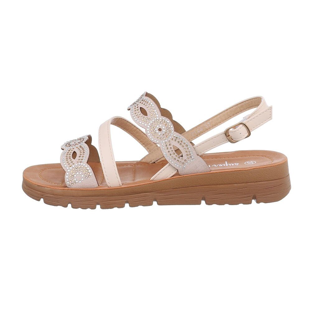 Ital-Design Damen Freizeit Riemchensandalette Keilabsatz/Wedge Riemchensandalen in Beige