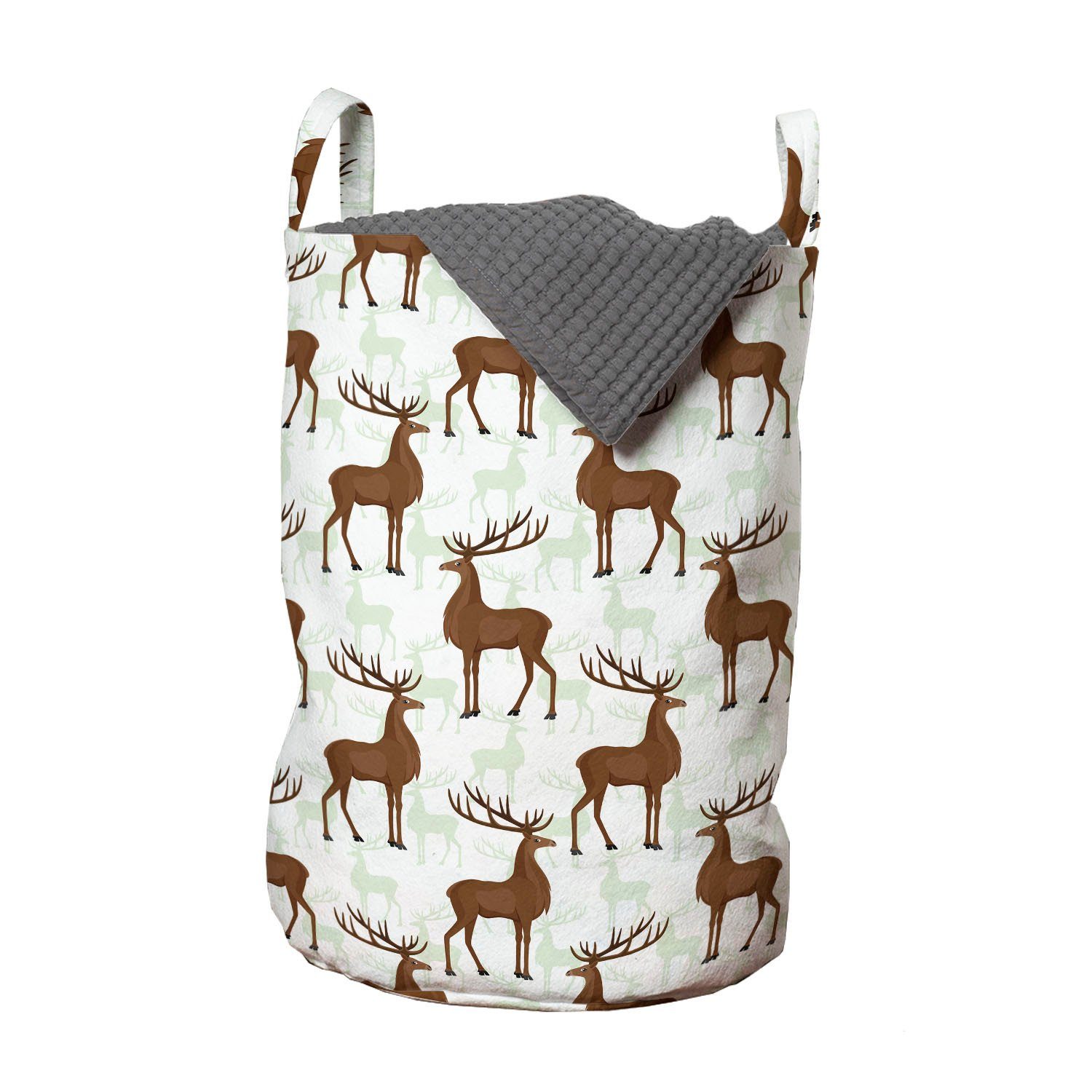 Abakuhaus Wäschesäckchen Wäschekorb mit Griffen Kordelzugverschluss für Waschsalons, Natur Wiederholen von Deer Silhouetten