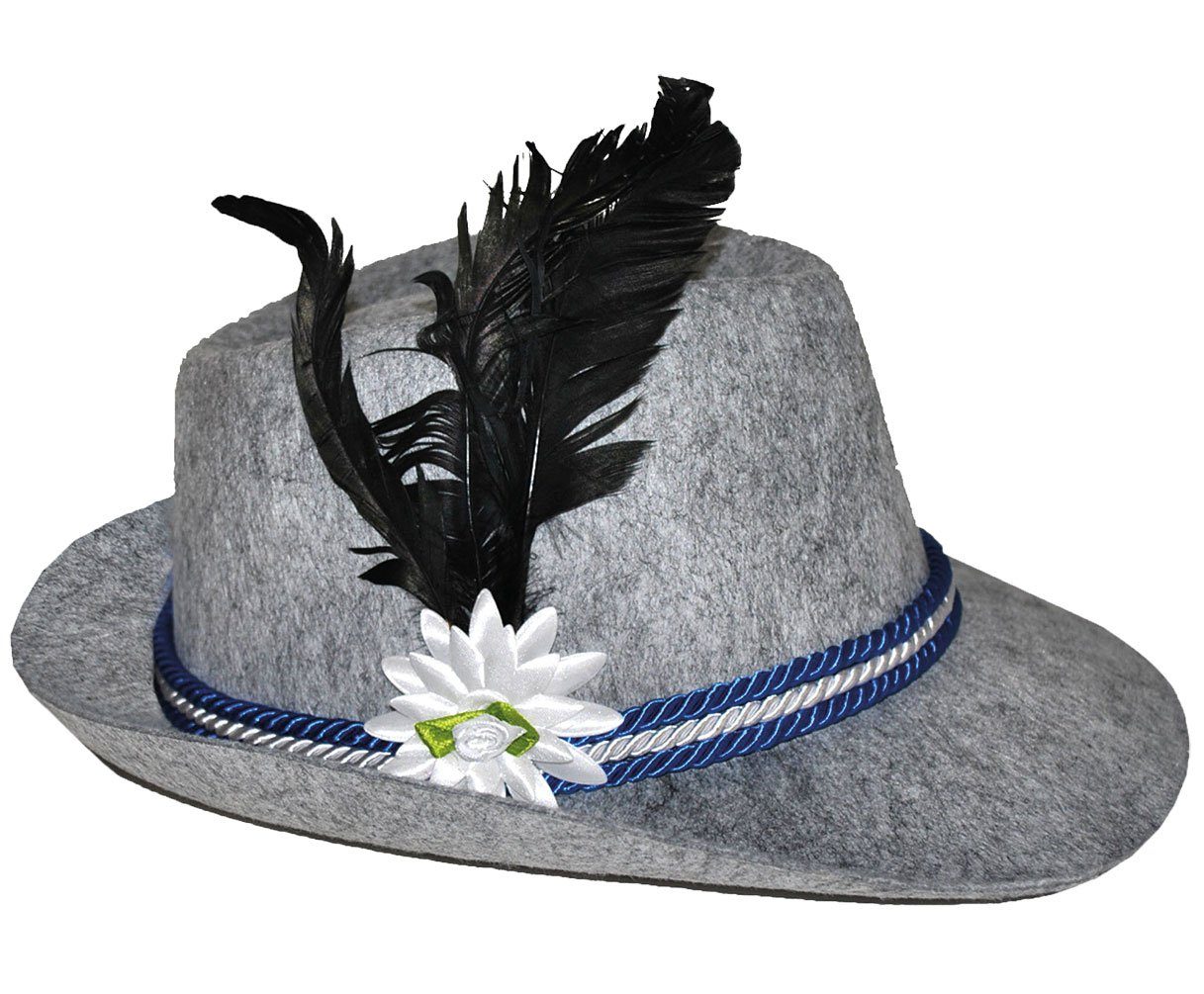 Karneval-Klamotten Kostüm Bayernhut Herren Edelweiß mit Hosenträger schwarz, Accessoires für Oktoberfest