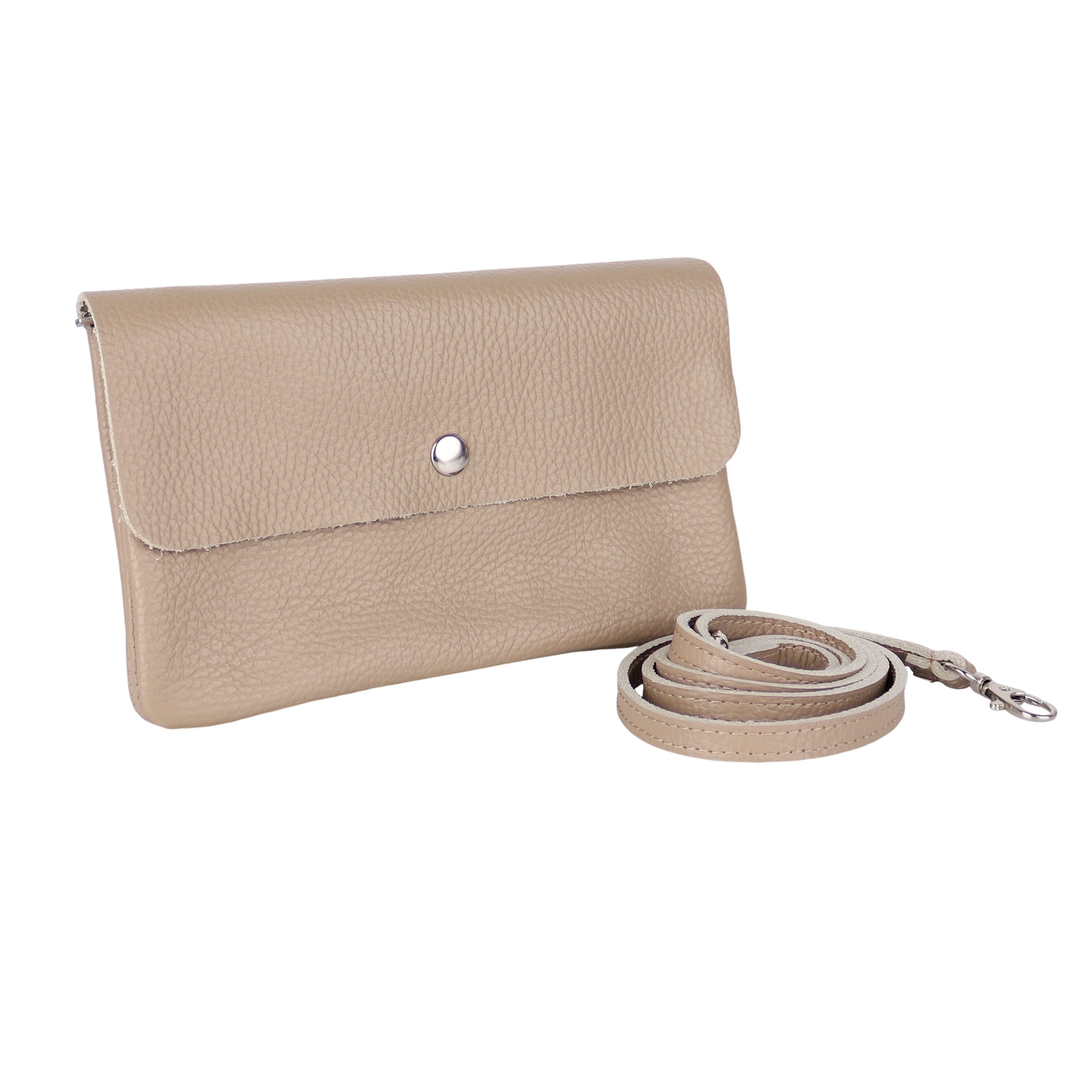 MIRROSI Clutch Damen, Crossbody Bag, Echtleder made in Italy ca.20x12x2cm (Leopard Leo Muster und Unifarbe), Umhängetasche, Schultertasche für jeden Anlass