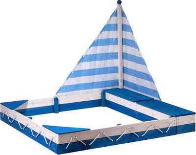 dobar Sandkasten Maritim, mit Segel und zwei Spielzeugkisten
