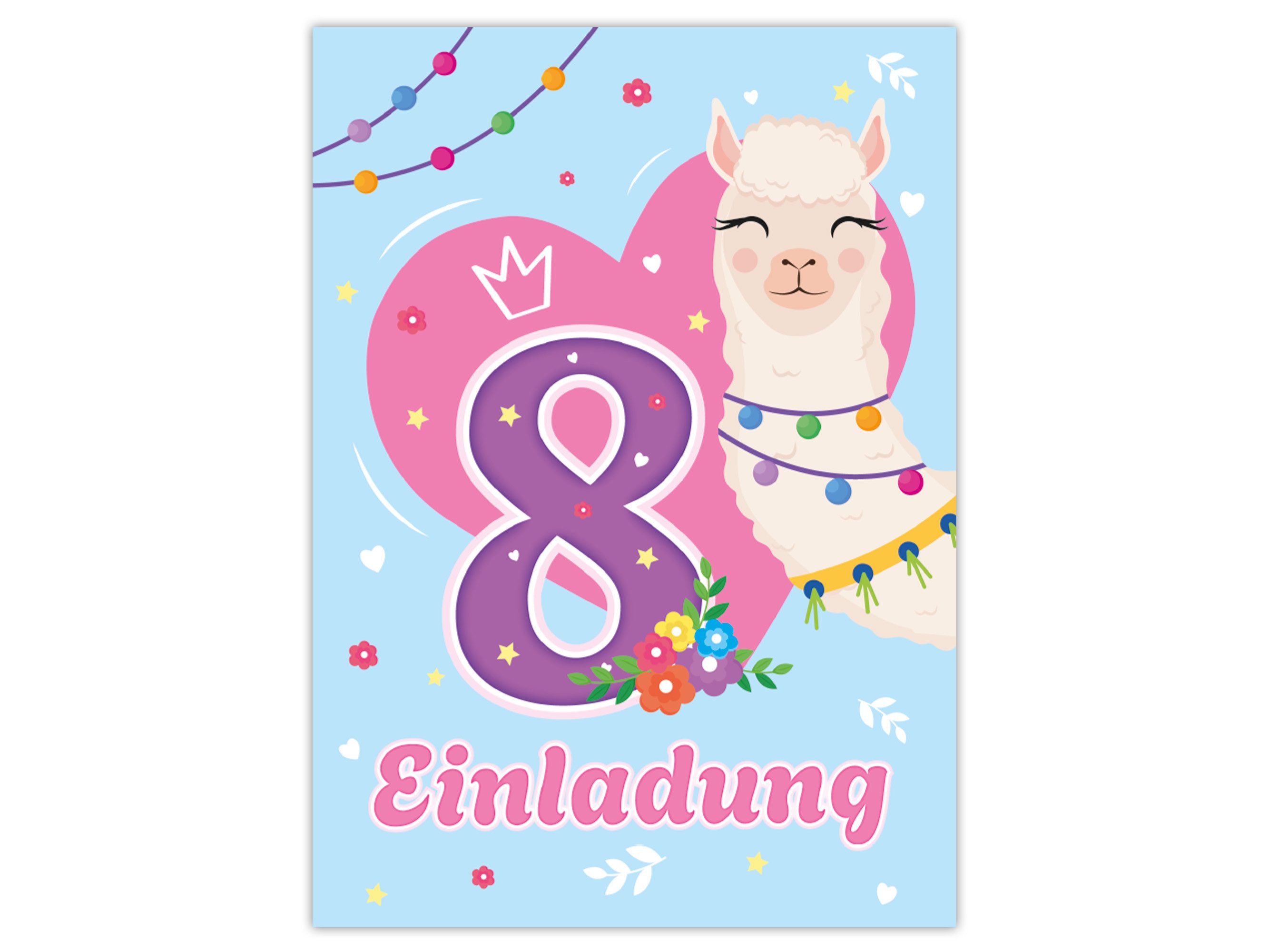 Thumbnail - LIMONIA Einladungskarten Lama zum 8. Kindergeburtstag Einladungen mit Umschlägen Karten Alpaka, Einladungskarten mit Ums...