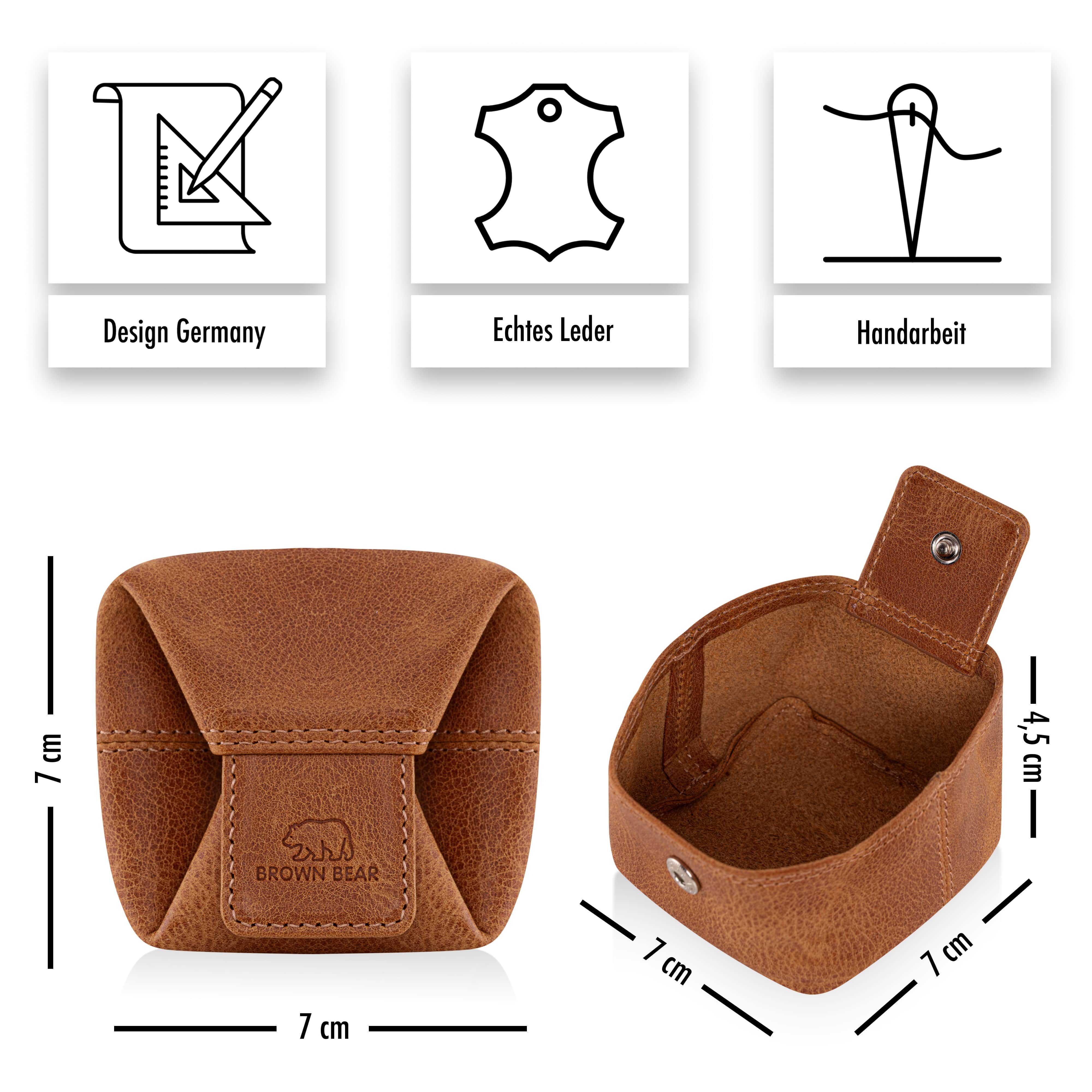 Brown Bear Geldbörse 9095 - Münzbörse mit Druckknopf für Kleingeld, aus Echtleder Farbe Cognac-Vintage