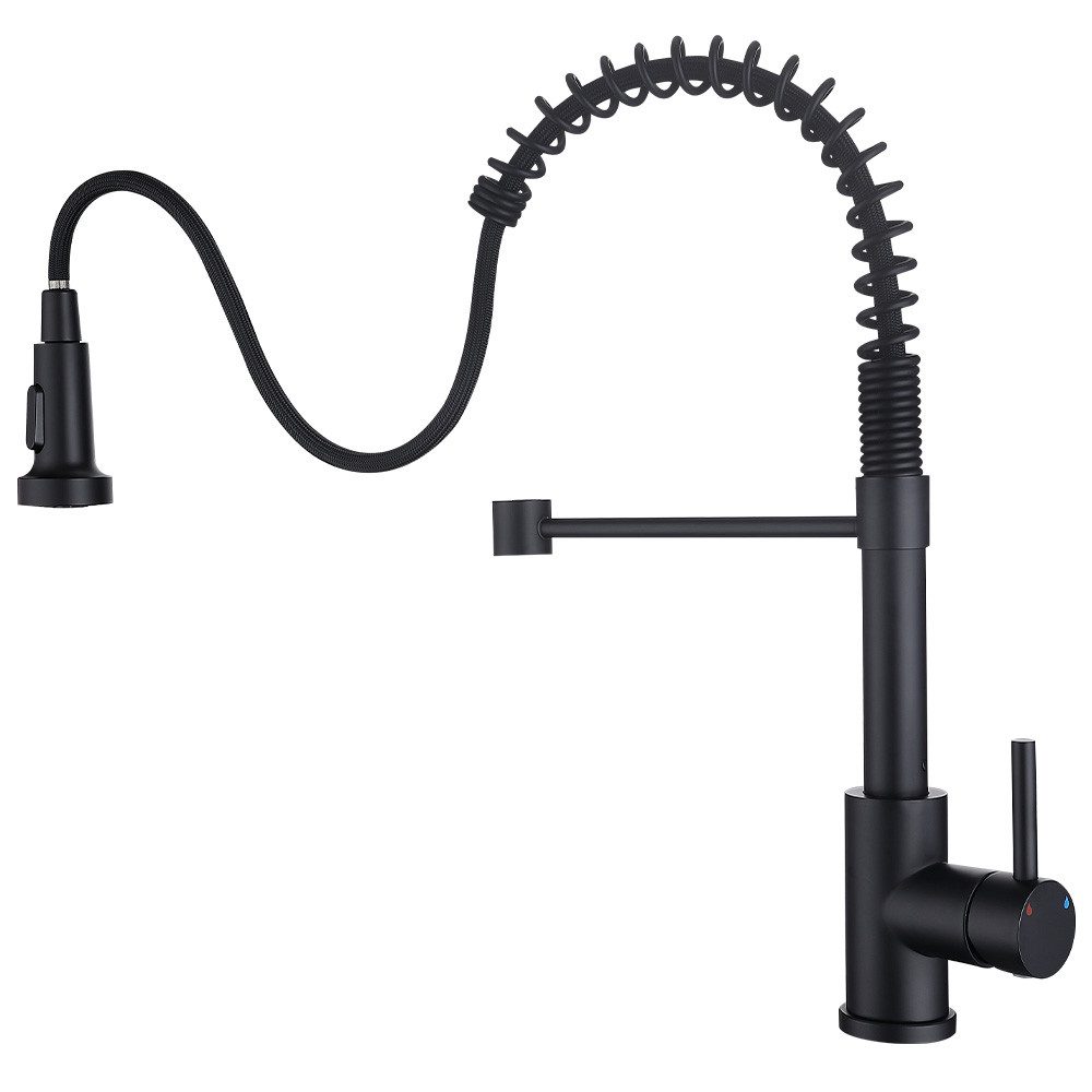 HOMELIVE Spültischarmatur Küchen hochdruck Wasserhahn 2 Funktionen Wasserablass mit ausziehbarem (Küche Armatur 360° Küche Spiralfederarmatur) Spültischarmatur für Küche, Schwarz