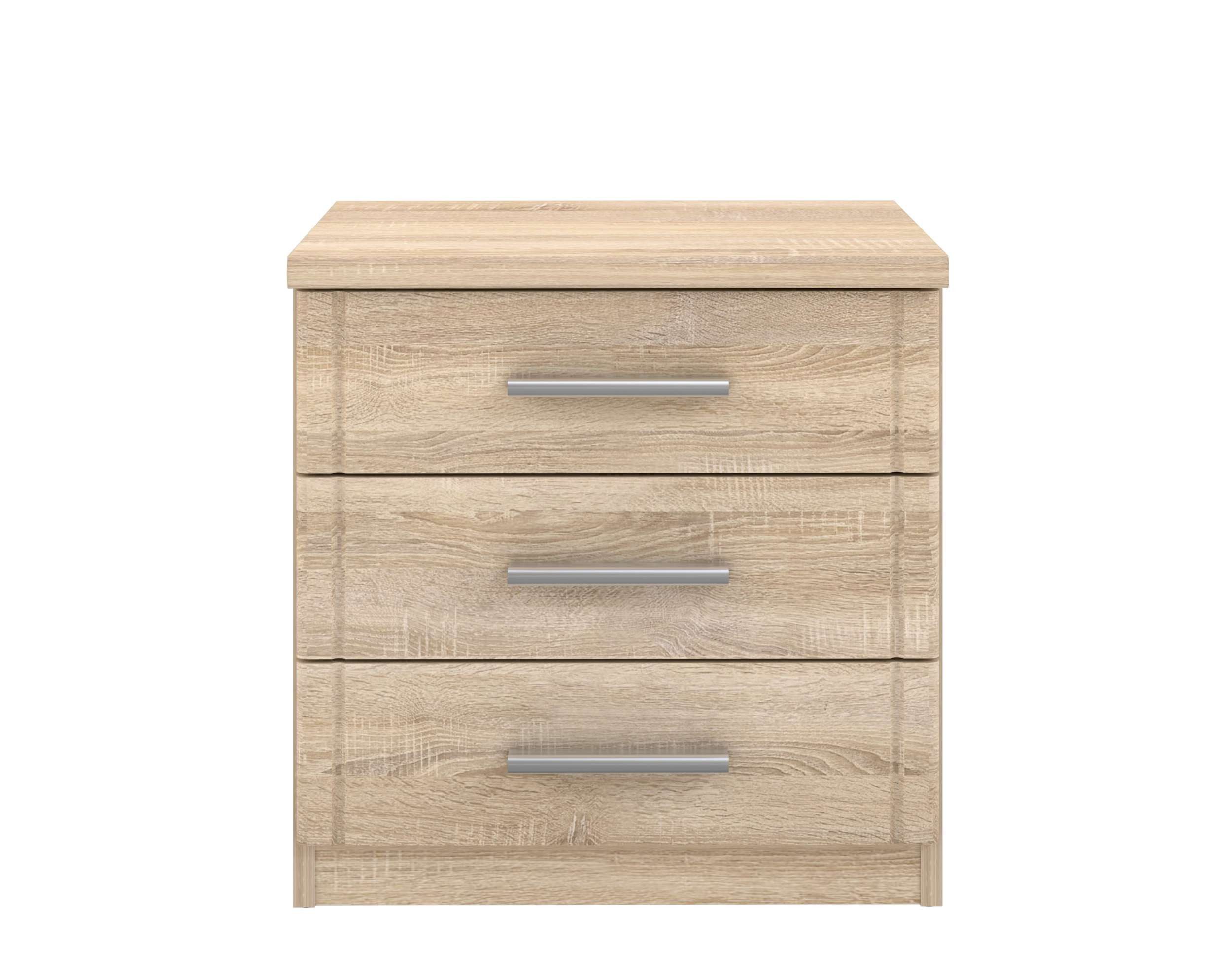 99rooms Nachttisch Goria (Nachtkommode, Nachttischschrank), für Schlafzimmer/Kinderzimmer, mit 3 Schubladen, aus Holzwerkstoff