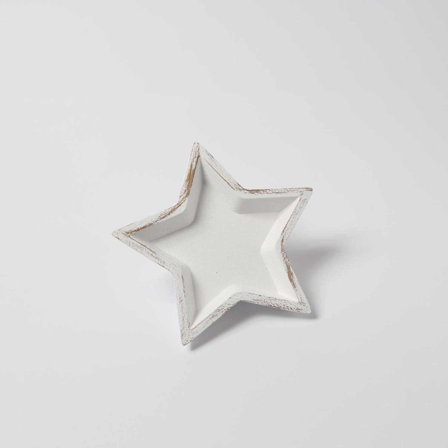 MARELIDA Dekoschale Dekoteller STERN Tablett Holz Sternschale L: 16,5cm gold weiß