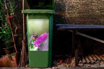 MuchoWow Wandsticker Admiral Schmetterling auf einem lila Schmetterlingsstrauch (1 St), Mülleimer-aufkleber, Mülltonne, Sticker, Container, Abfalbehälter