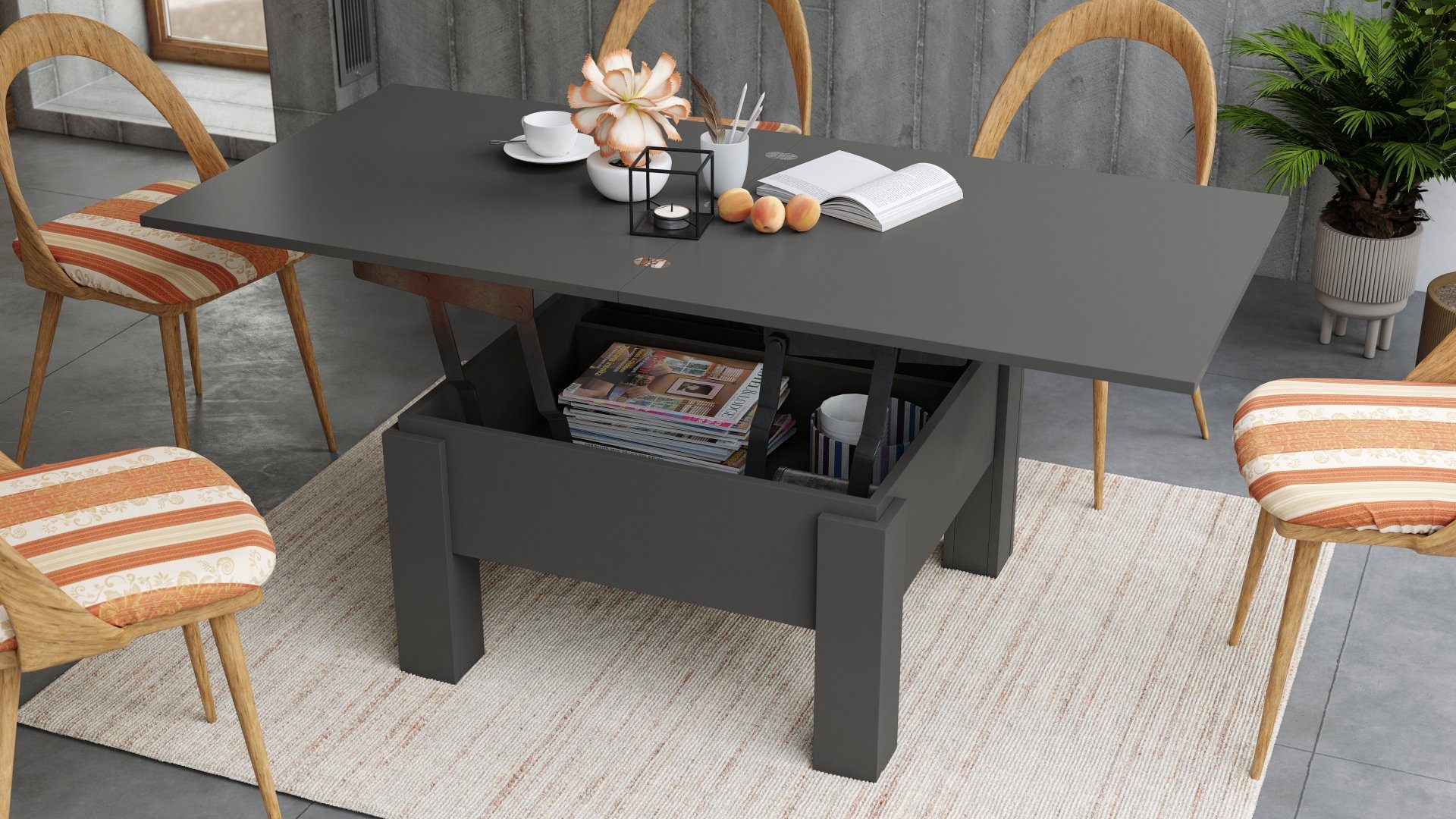 Esstisch Tisch matt Anthrazit designimpex Couchtisch höhenverstellbar Couchtisch aufklappbar Design Oslo