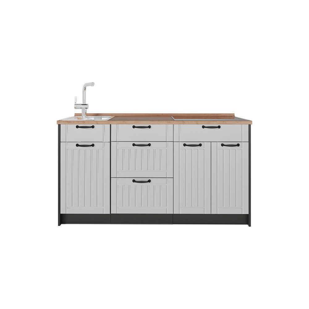 Vicco Küchenzeile Fame-Line, Weiß Landhaus, 150 cm, AP Eiche