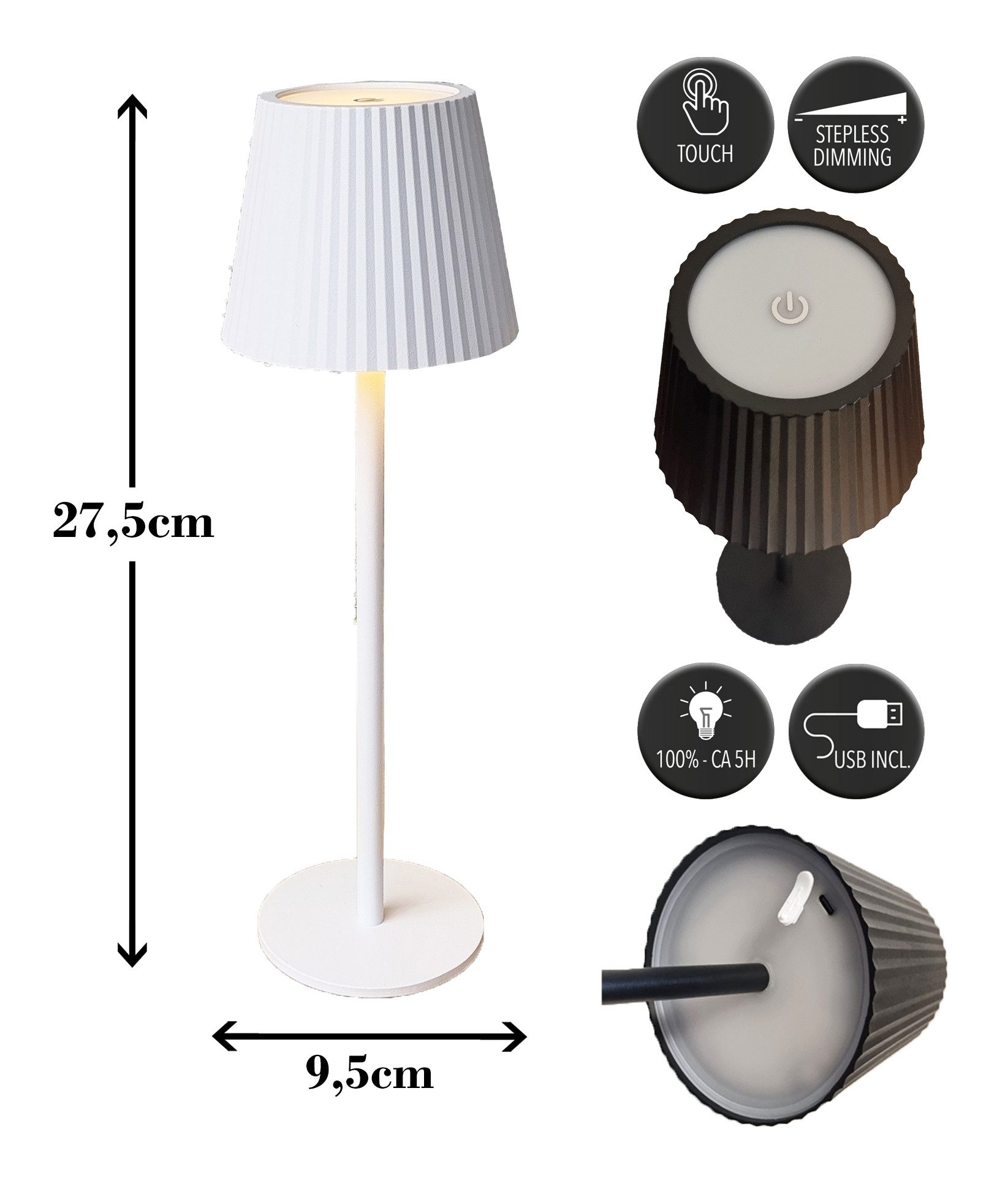 Coen Bakker Deco BV LED Außen-Tischleuchte Touch Tischlampe dimmbar mit Akku, In-/Outdoor, Touch-Funktion, LED fest verbaut, Kaltweiß, Warmweiß, Tageslichtweiß