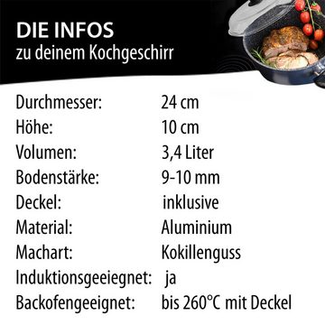 STONELINE Kochtopf 24 cm, Made in Germany, Kokillenguss, Antihaftbeschichtung, Aluminium handgegossen (2-tlg)