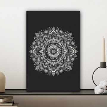 OneMillionCanvasses® Leinwandbild Mandala - Schwarz und weiß - Blumen - Böhmisch - Natur, (1 St), Leinwandbild fertig bespannt inkl. Zackenaufhänger, Gemälde, 20x30 cm
