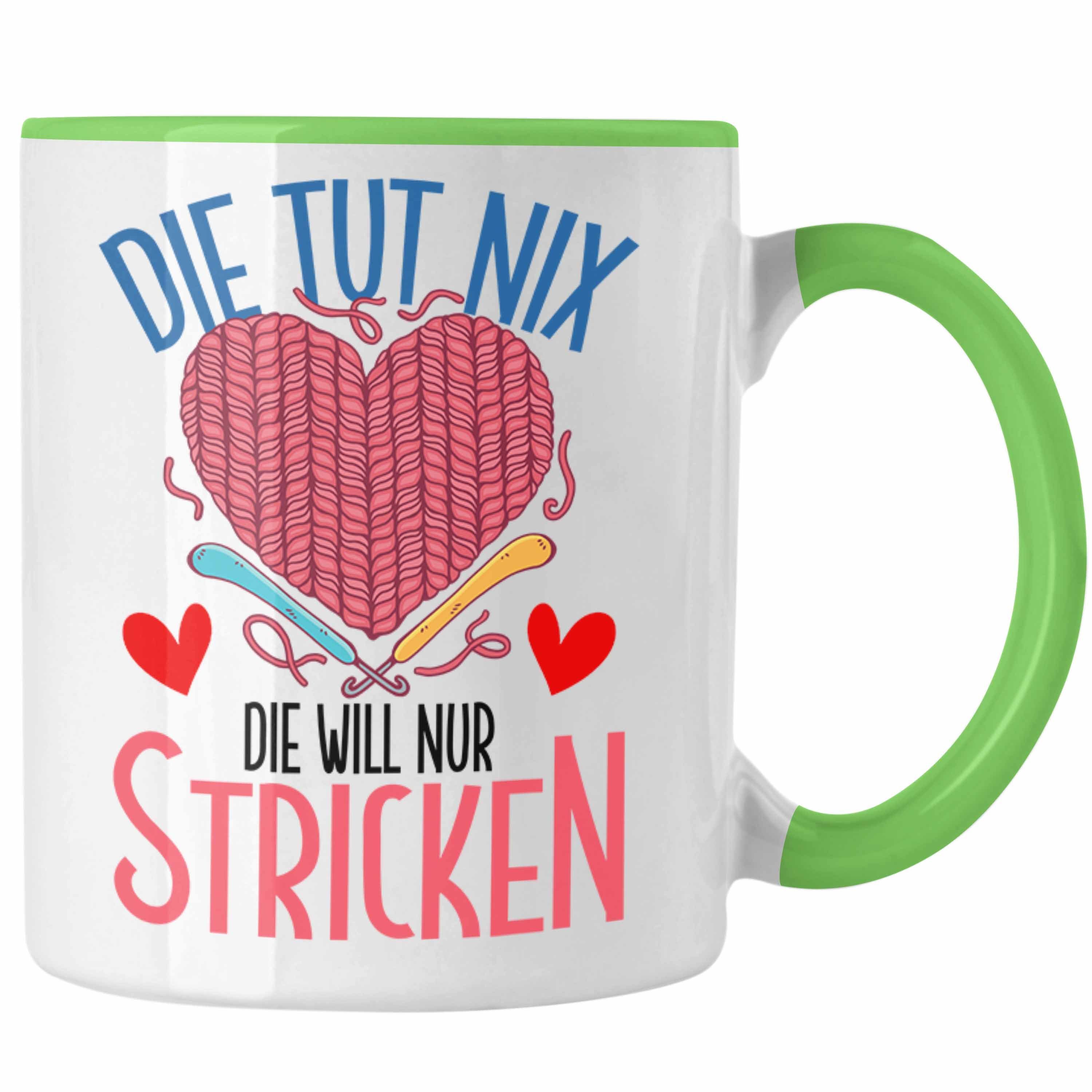 Trendation Tasse Lustige Stricken Tasse Geschenk für Häckeln Rentnerin Oma Grün
