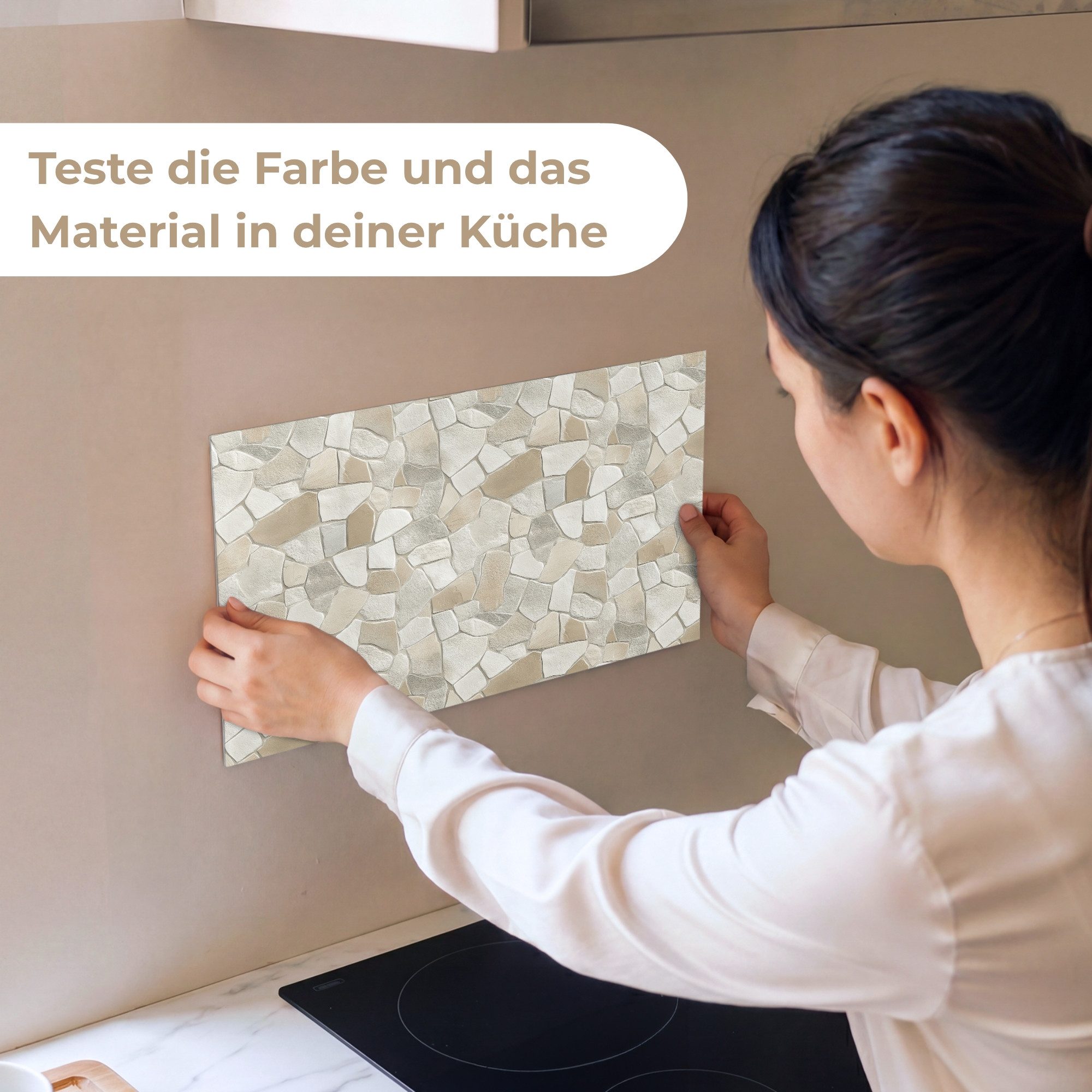 KitchenYeah Küchenrückwand Muster selbstklebend (keine Folie) Mosaik - Steine - Beige, (1-tlg), Spritzschutz, Küche, Rückwand, Küchenwand, Küchenfront, 30x20 cm