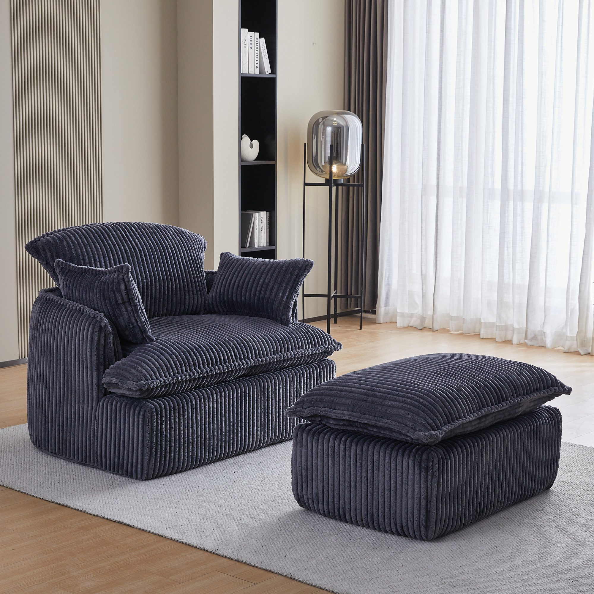 i@home Relaxsessel Sofa-Sessel mit Hocker (Relaxsessel mit Hocker), moderner Kordstoffsessel mit Hocker, beige/grau