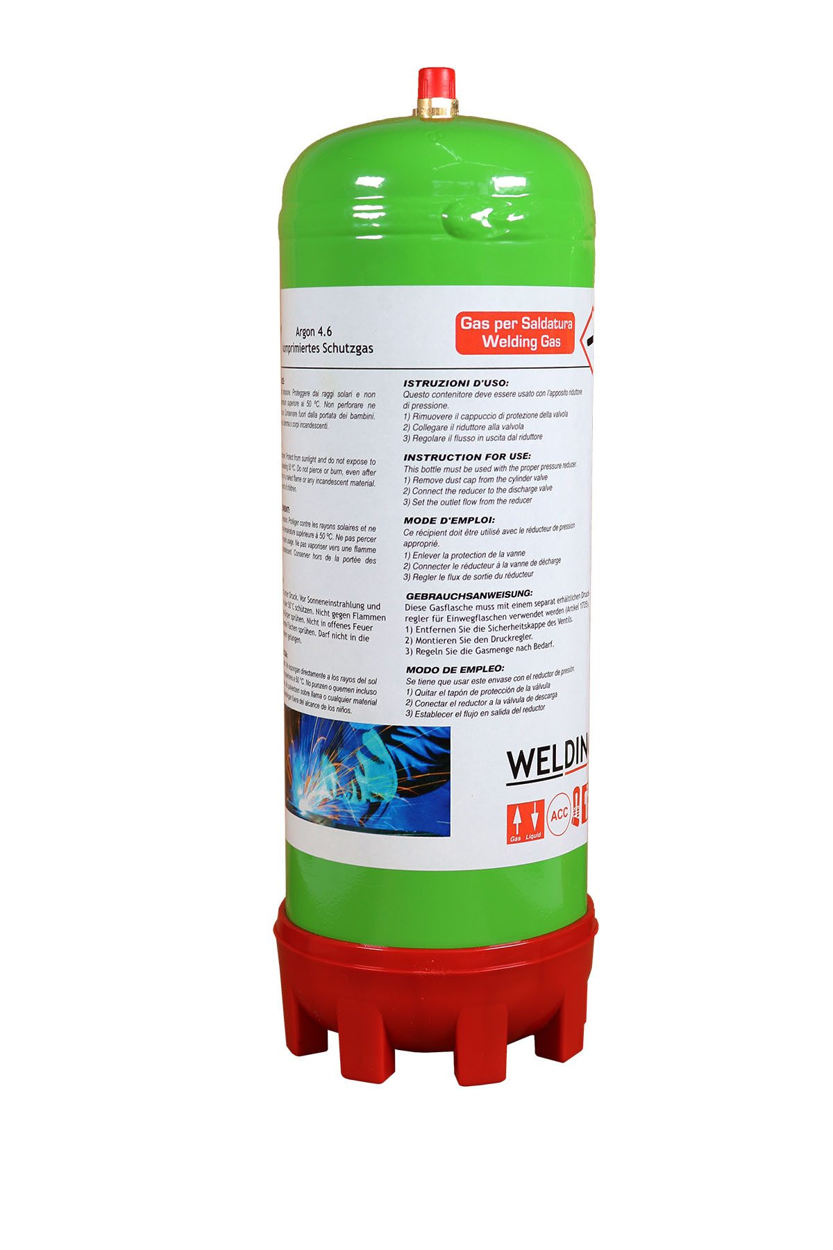 WELDINGER Gas Argon 4.6 Einwegflasche 2 L/220 Liter Schweißgas Schutzgas WIG und MIG, Schutzgas zum WIG- und MIG-Schweißen