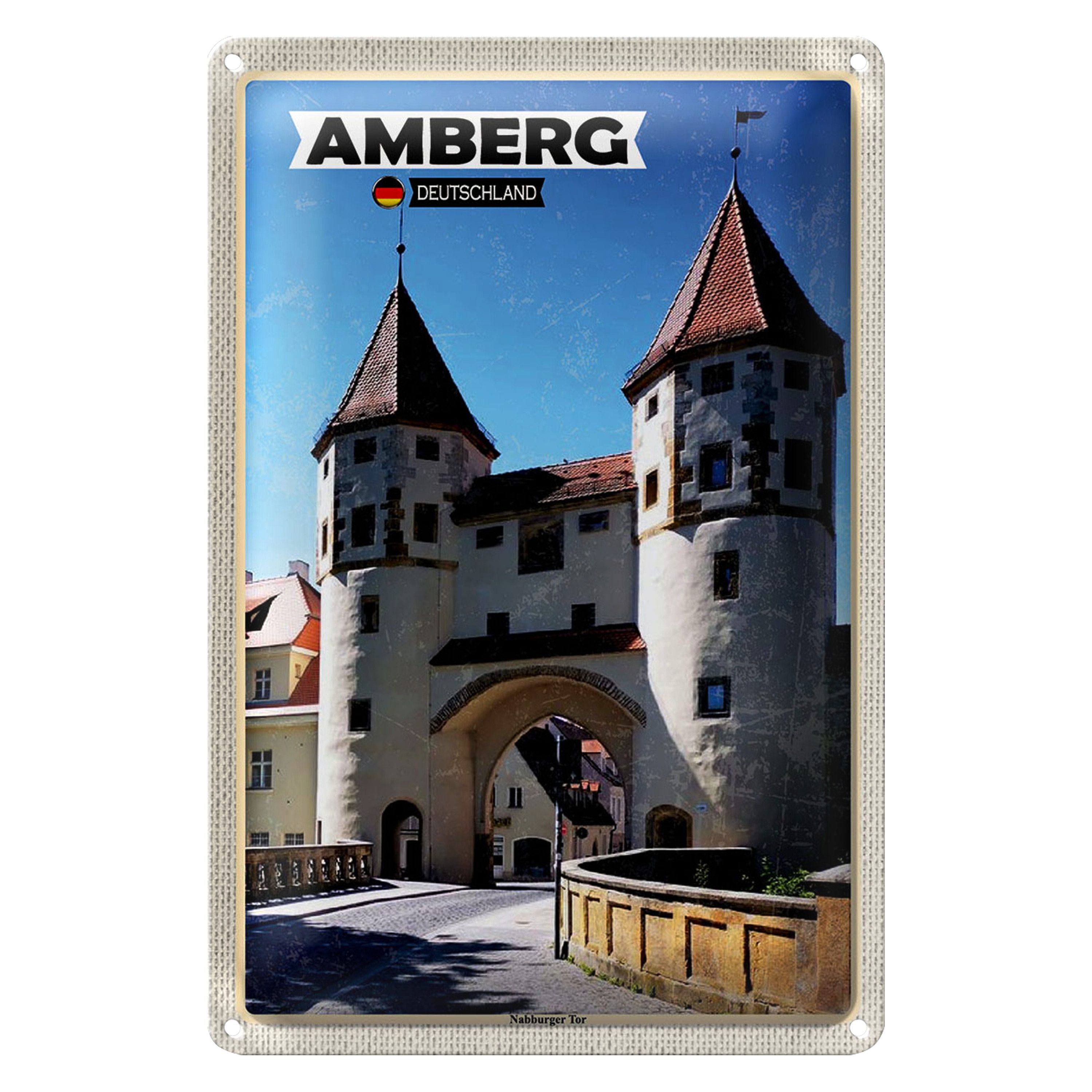 Roomando Metallschild Städte Amberg Nabburger Tor Mittelalter 12x18cm