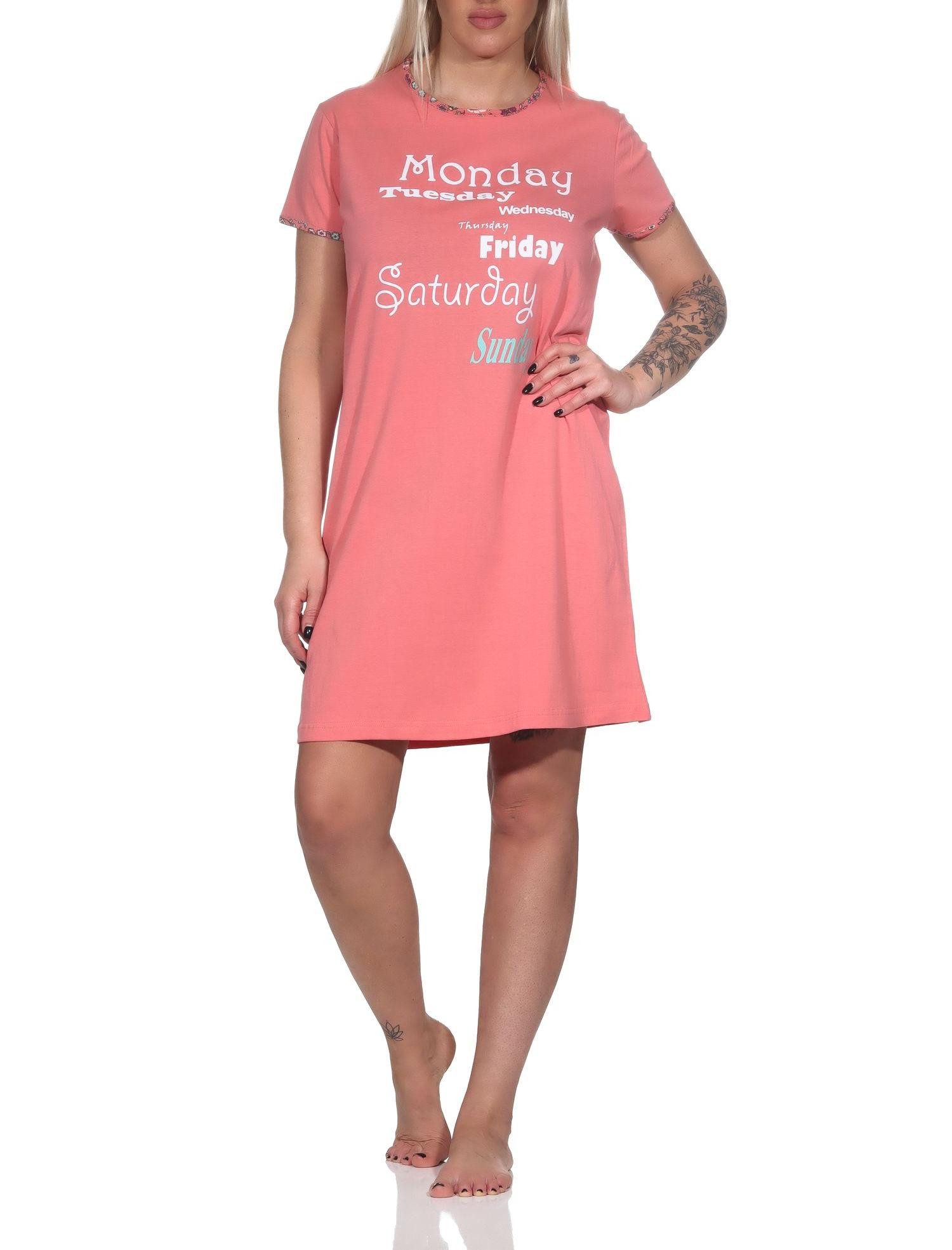 Normann Nachthemd Damen Nachthemd kurzarm mit Rundhals und Front-Print