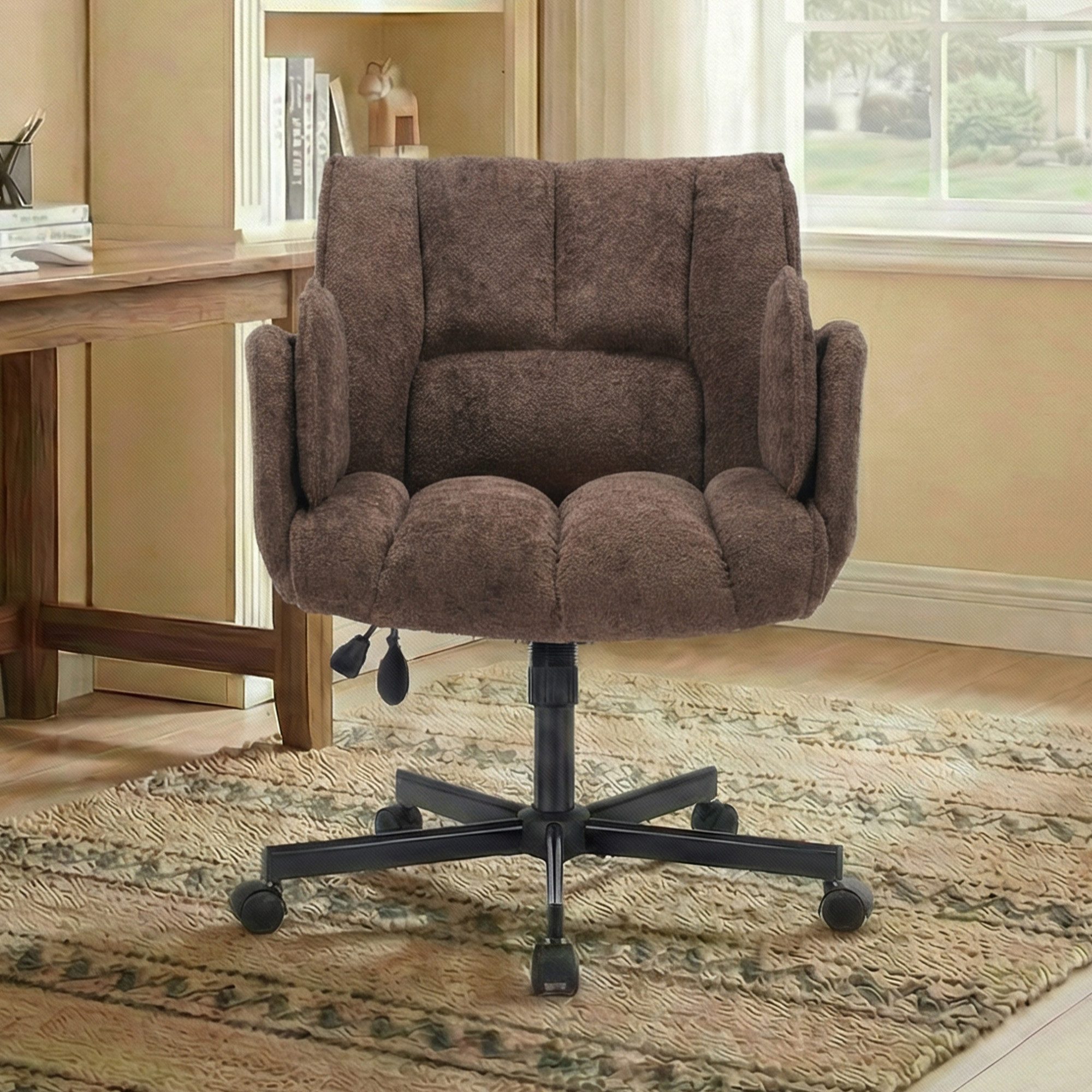 Leawin Drehstuhl Bürostuhl ergonomisch mit Rollen & klappbaren Armlehnen, Breiter Schreibtischstuhl mit Air-Lordosenstütze, 150 kg